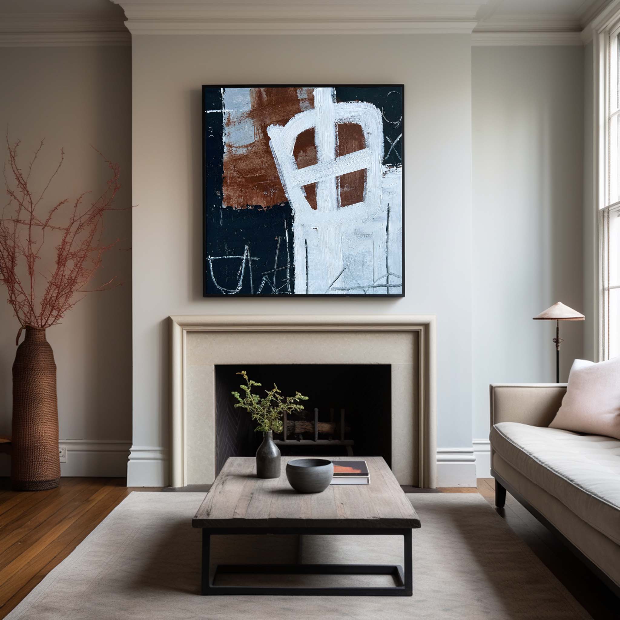 Abstract Mark‑Making Graffiti Style Framed Linen Canvas Wall Art