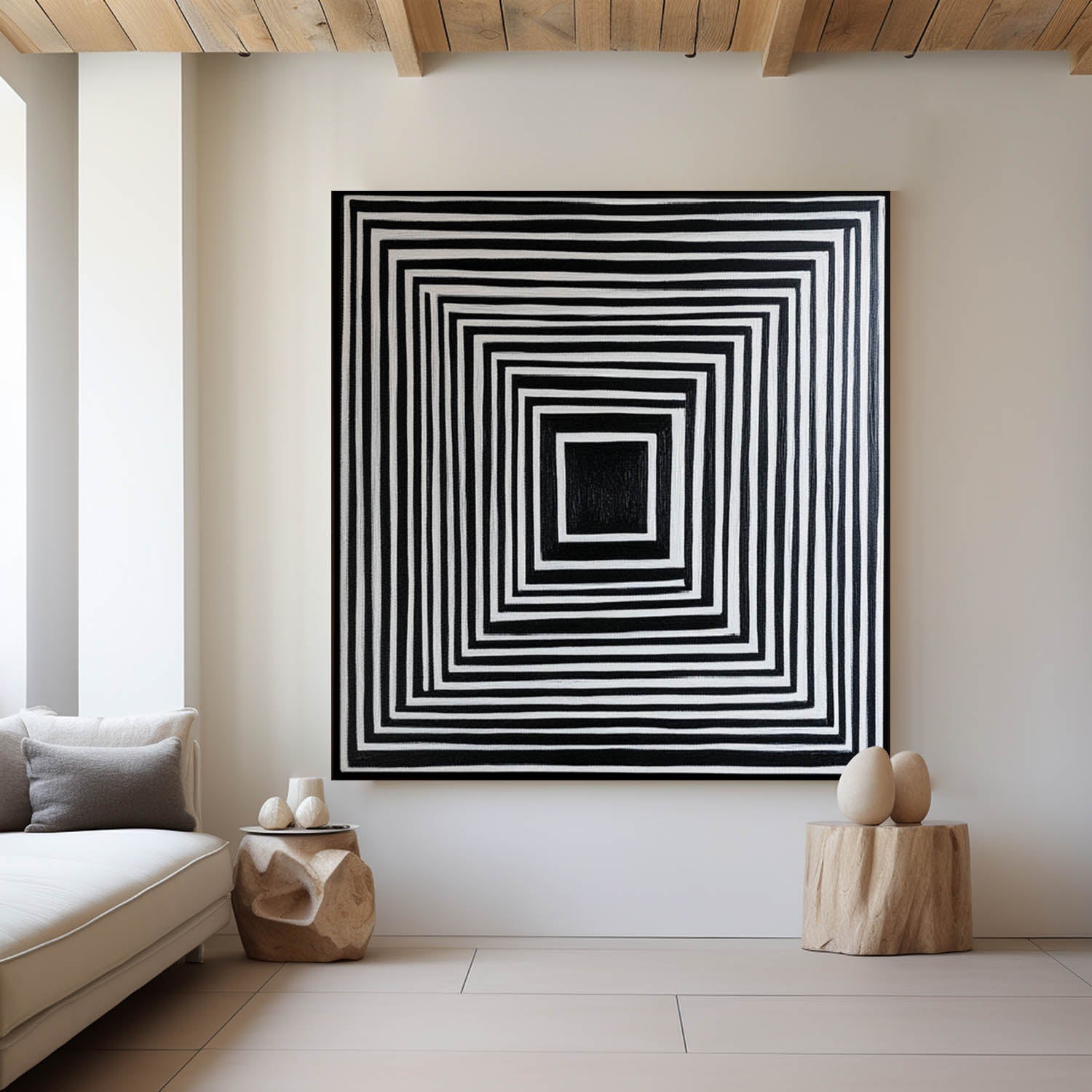 Concentric Square Geometric Abstract Monochrome Layered Textured Artwork