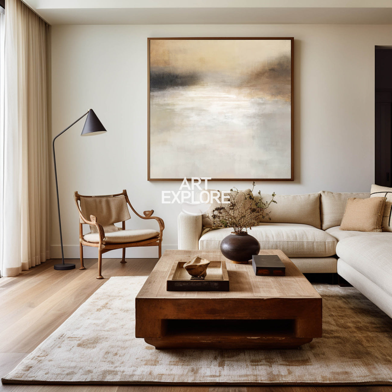 Misty Neutral Horizon Abstract Landscape Wall Art