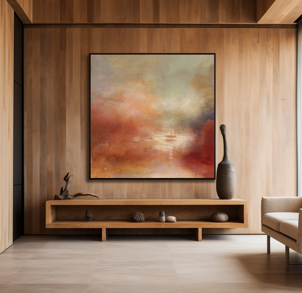 Landscape Red Gold Sunset Abstract Painting