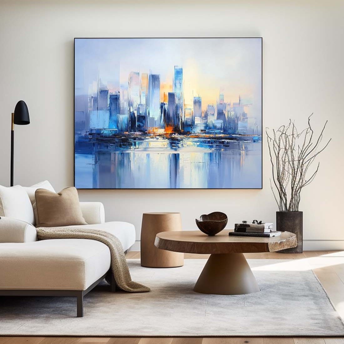 Modern Blue City Skyline Canvas Wall Art