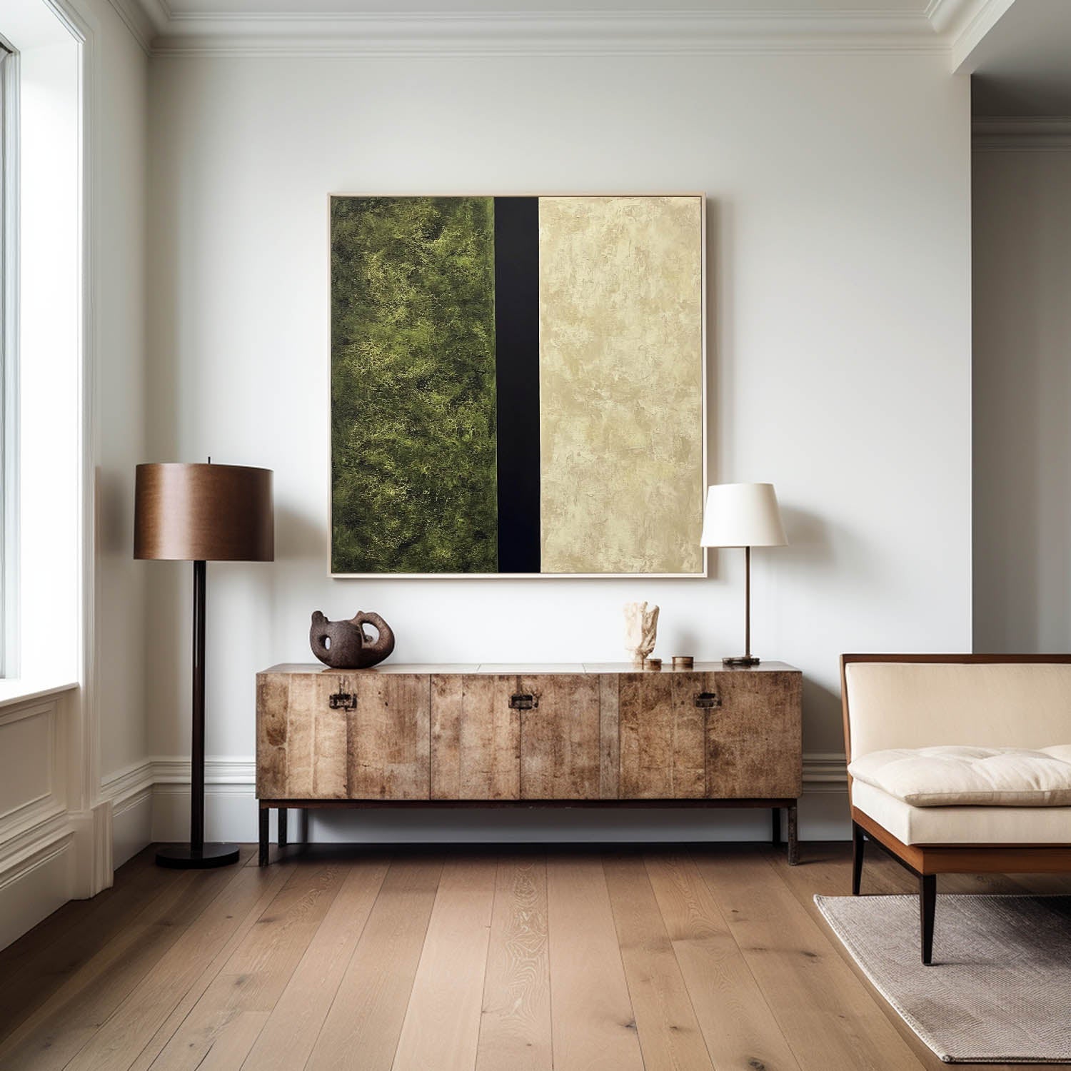 Modern Green and Beige Abstract Canvas Wall Art Set