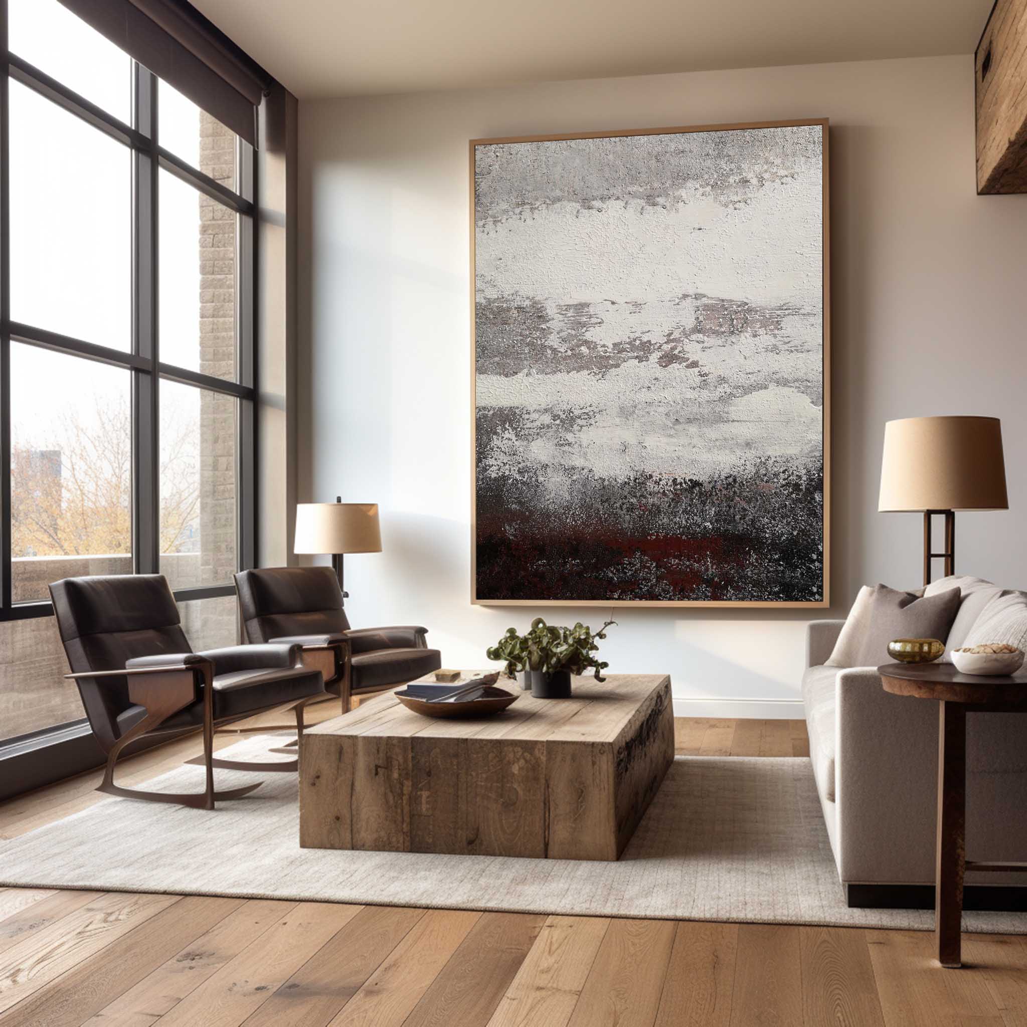 Grey And White Abstract Painting