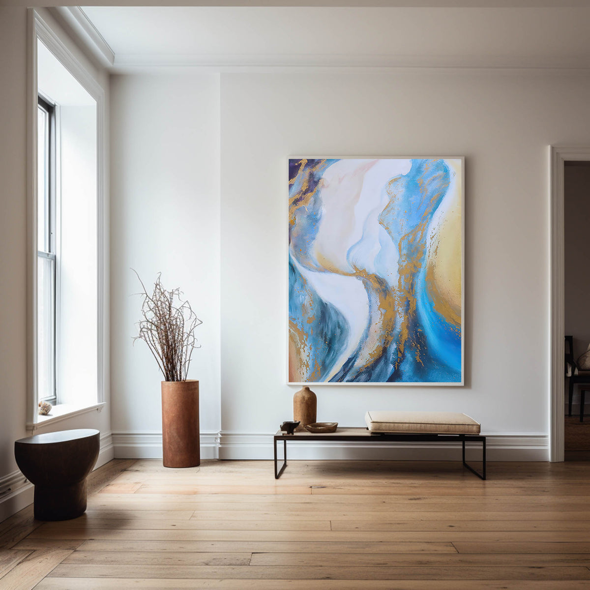 Abstract Blue And Gold Painting