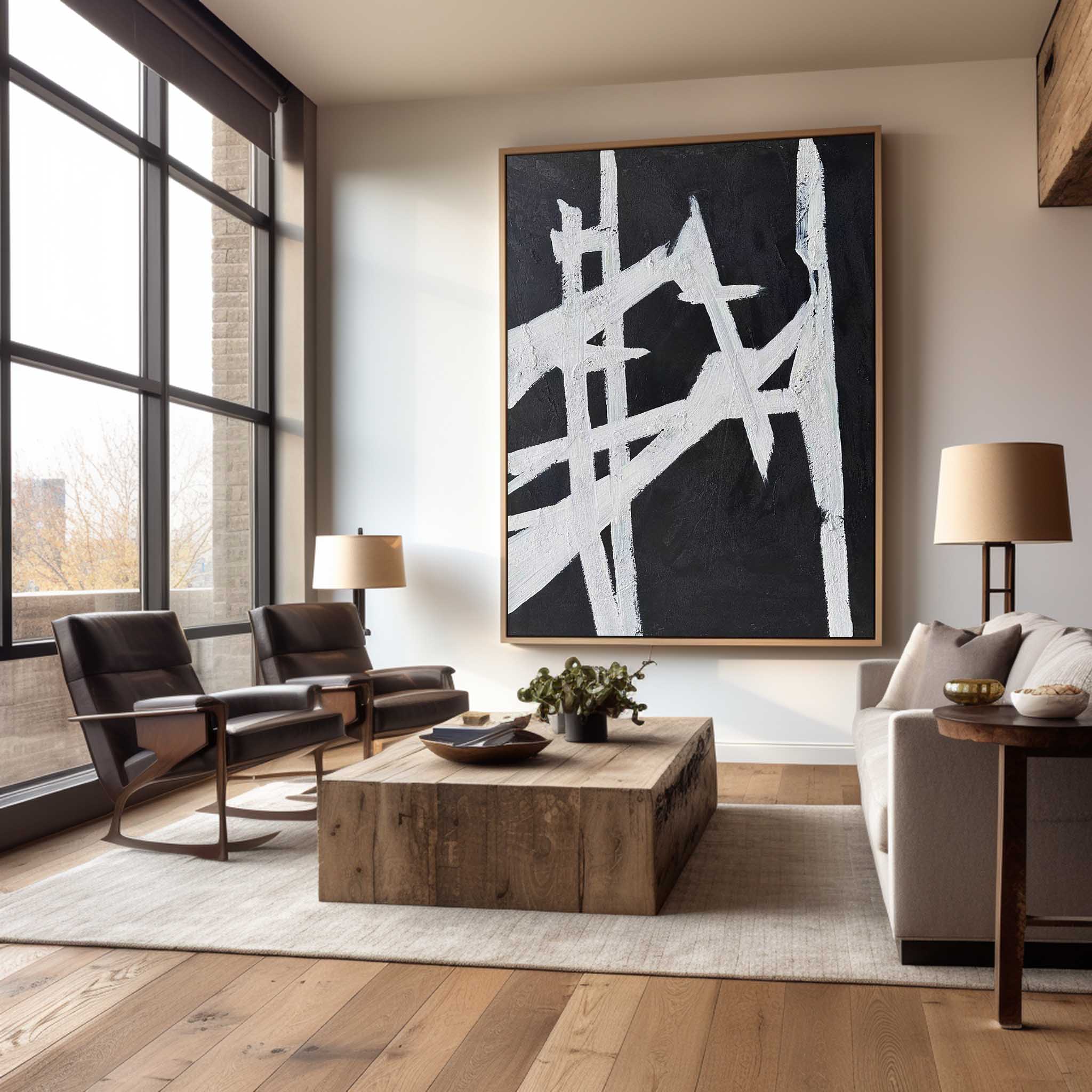 Black White Linear Abstract Painting