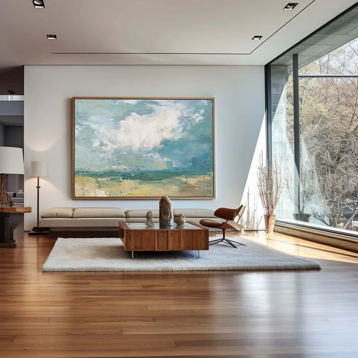 Serene Coastal Cloudscape Painting Horizontal