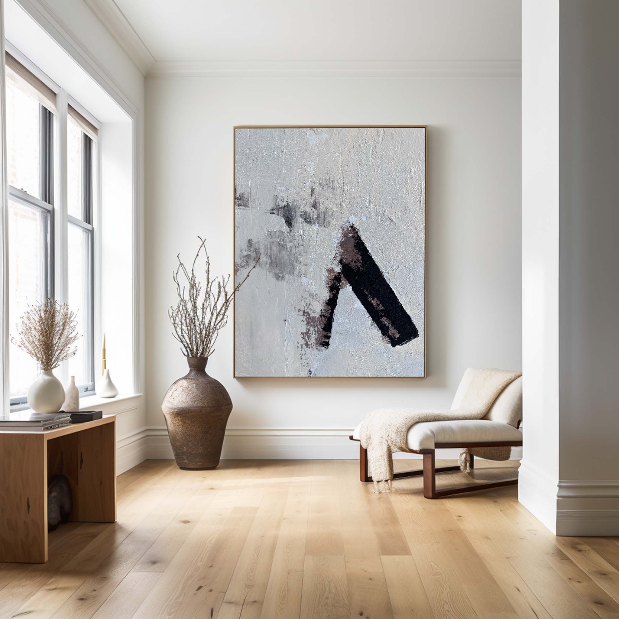Abstract Black and Beige Textured Painting