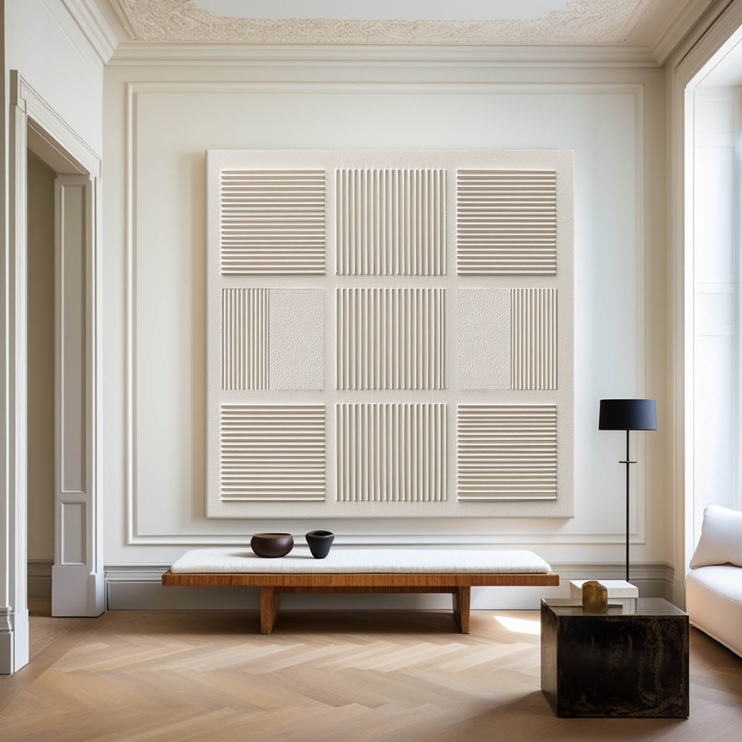 Square Panel Geometric Abstract Multi‑Grid Heavy Raised Textured Artwork