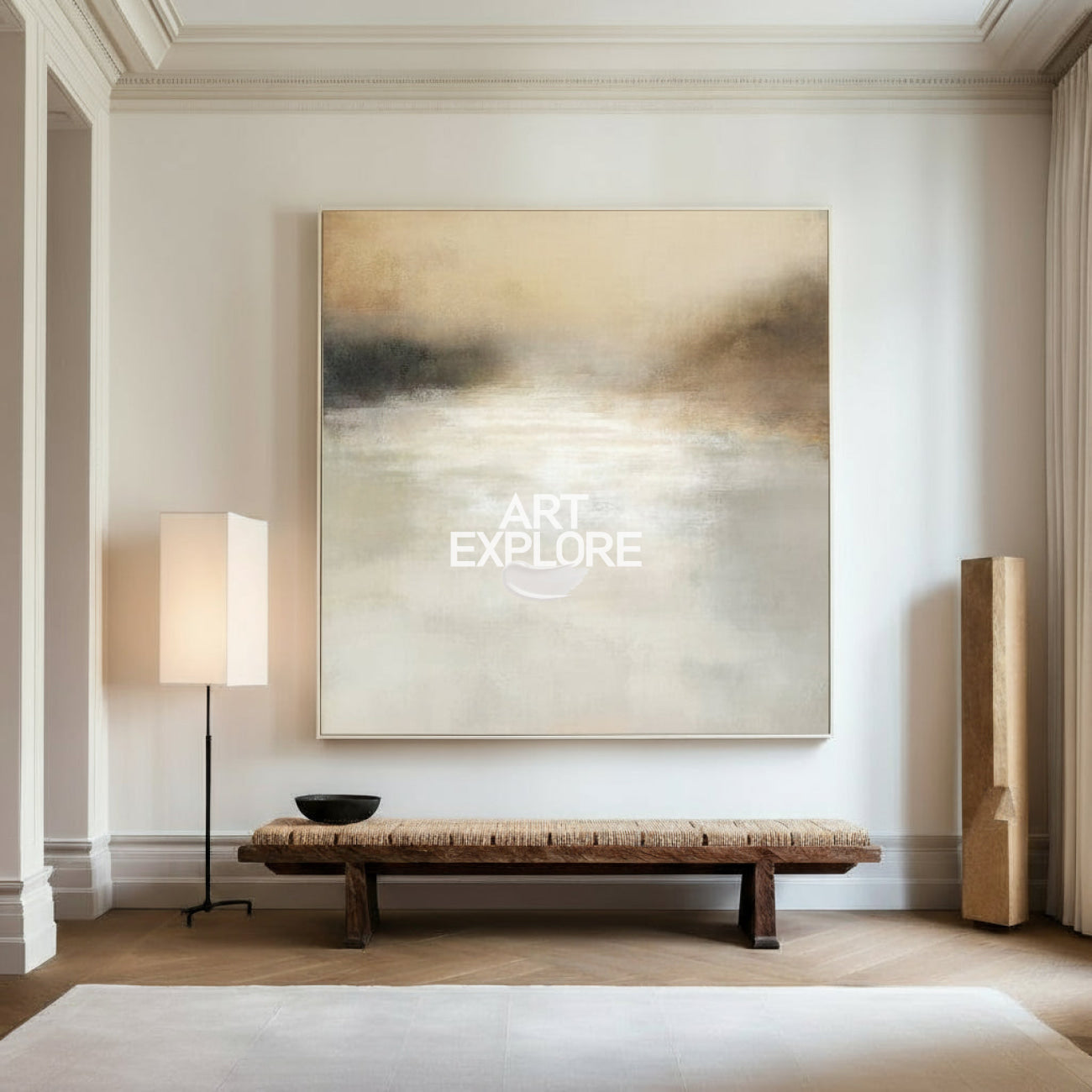 Misty Neutral Horizon Abstract Landscape Wall Art