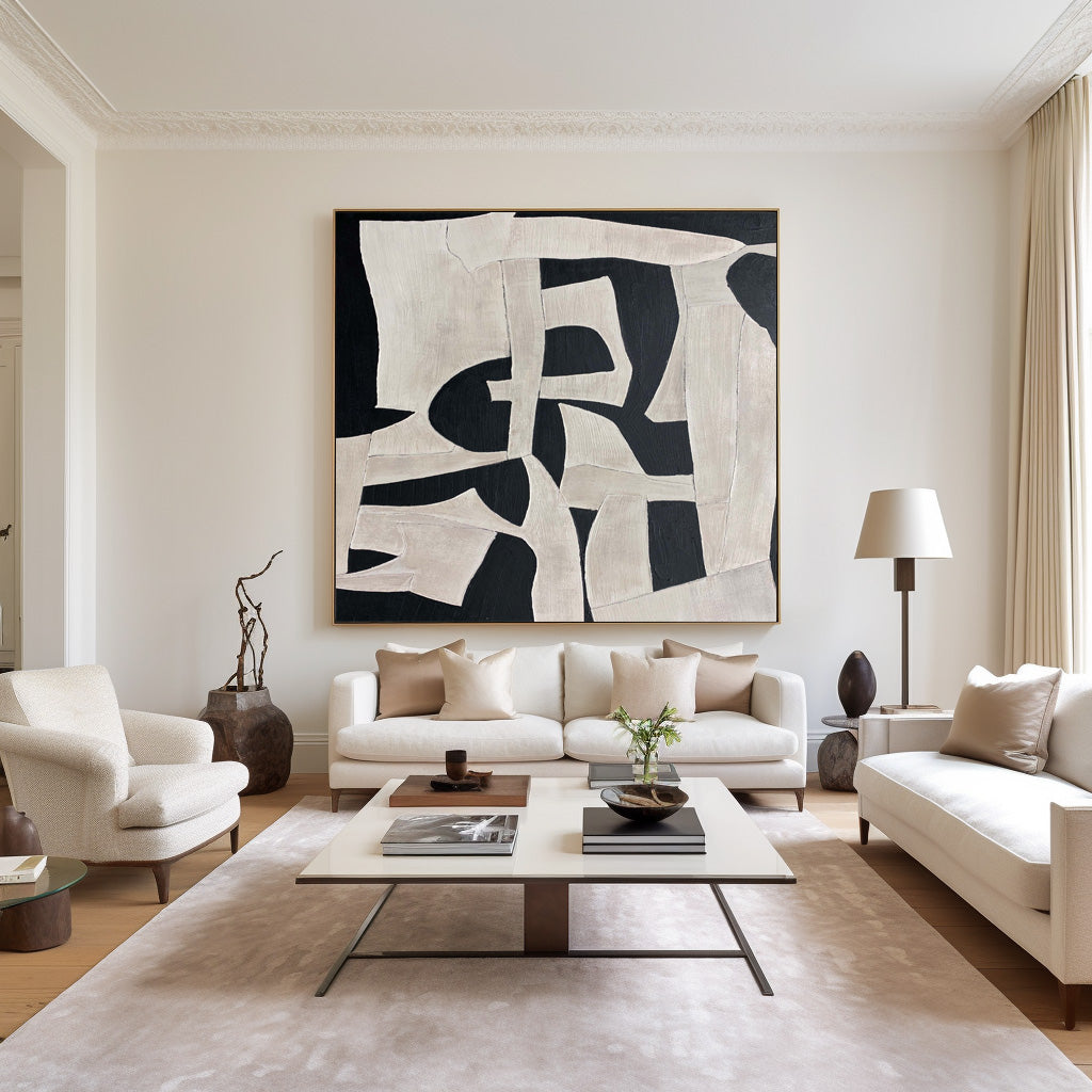 Ivory Black Organic Geometric Abstract Wall Art
