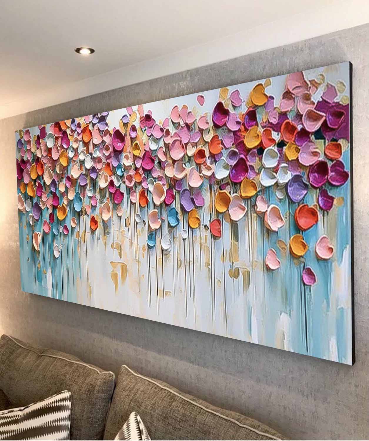 Colorful Petal Drip Impasto Canvas Wall Art