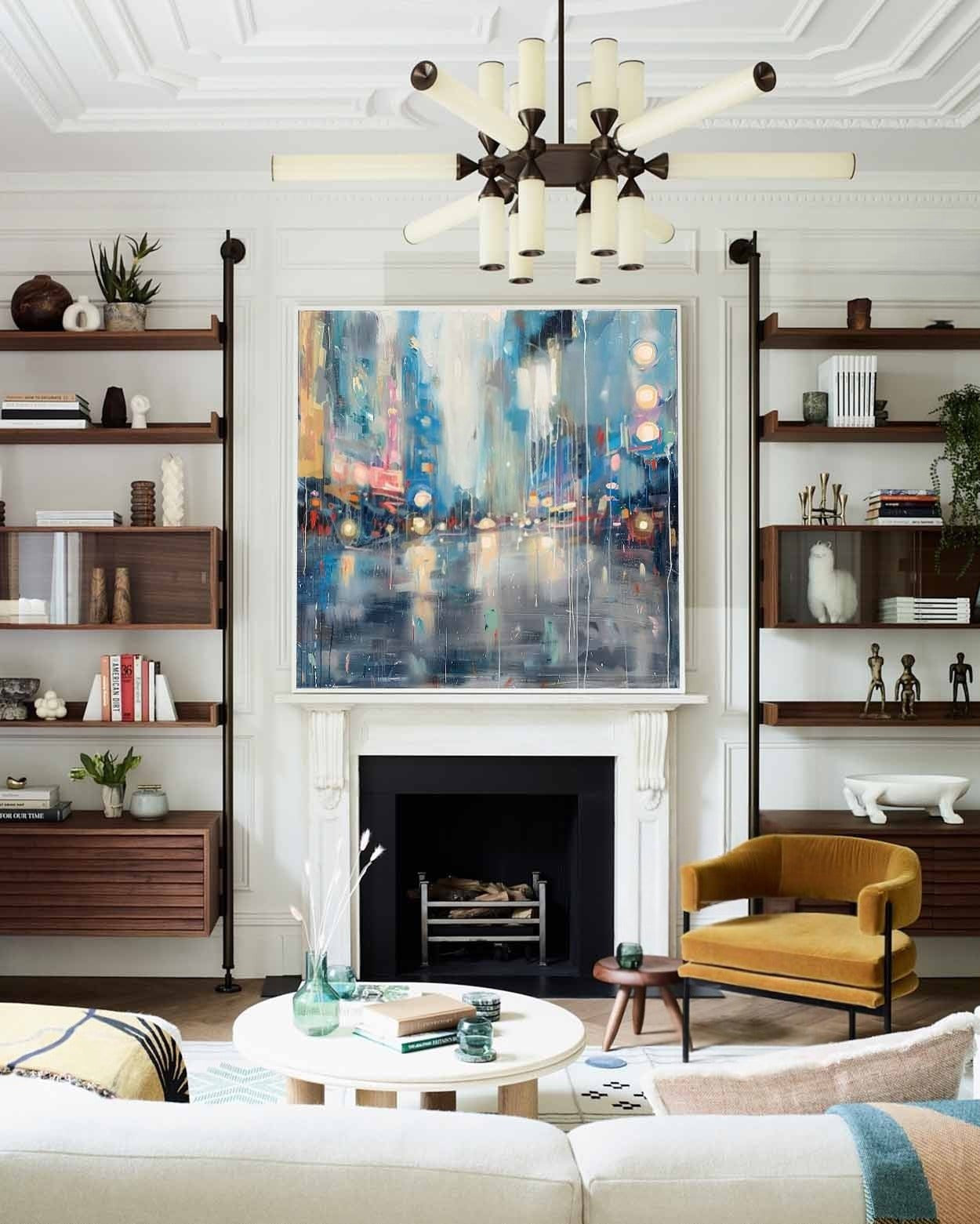 Wall Art Glowing City Lights Rainy Street