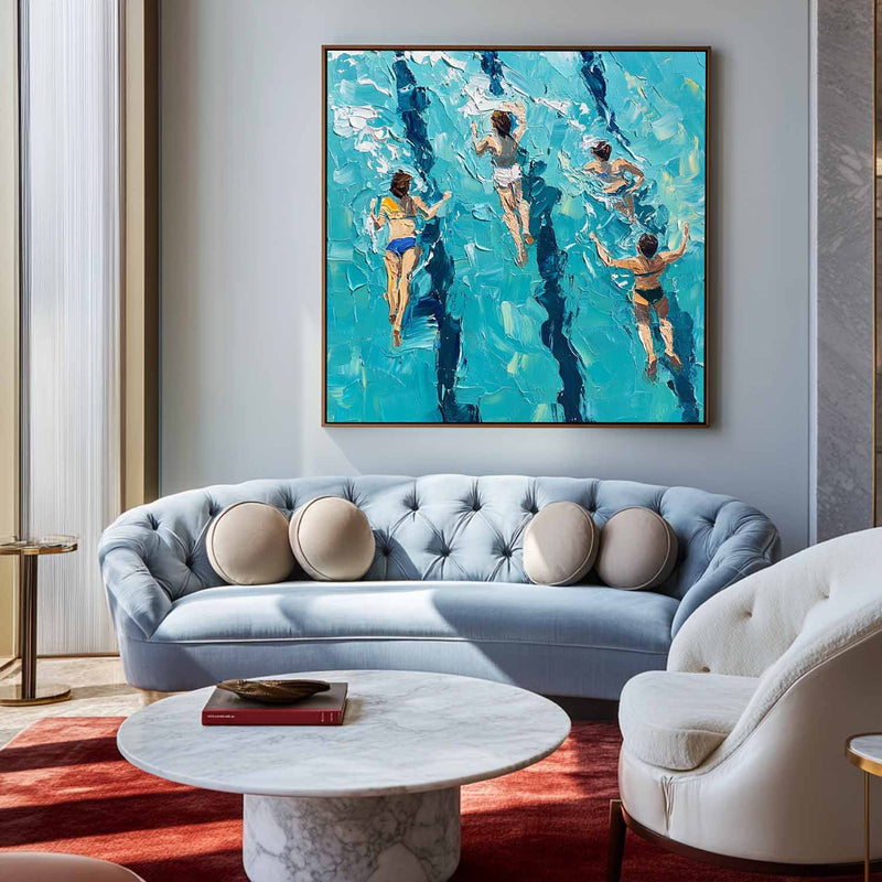 Poolside Swimmers Summer Fun Oil Painting