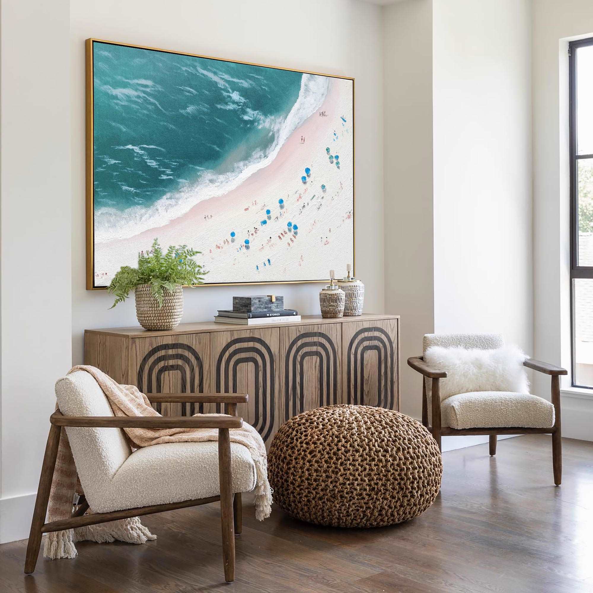Aerial Teal Beach Landscape Canvas Art