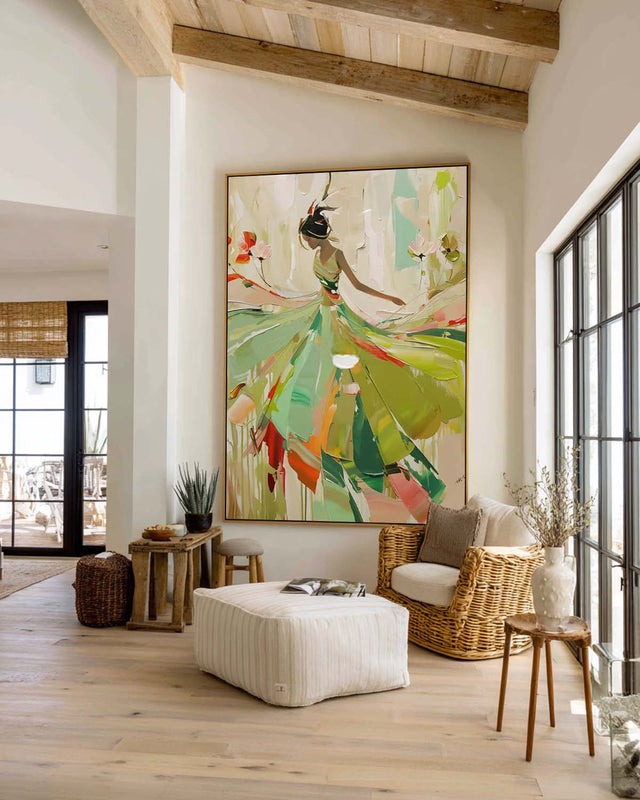 Vibrant Impasto Ballerina in Green Dress Painting