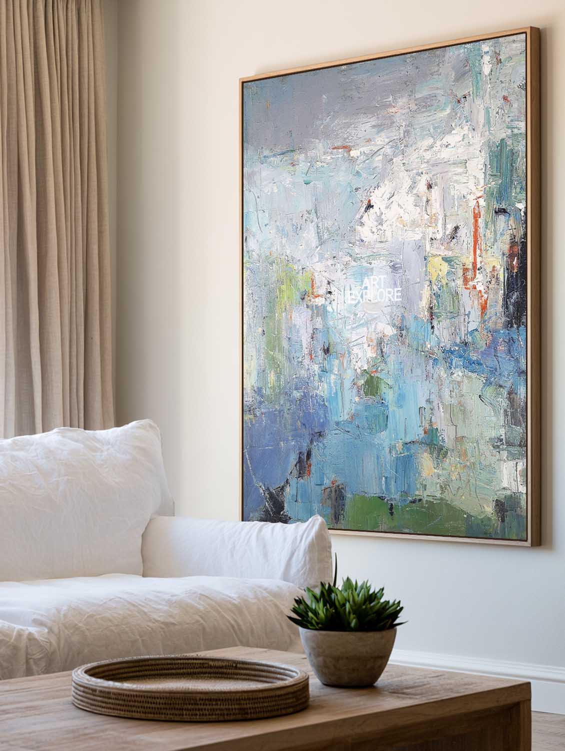 Abstract Blue Green Textured Canvas Wall Art