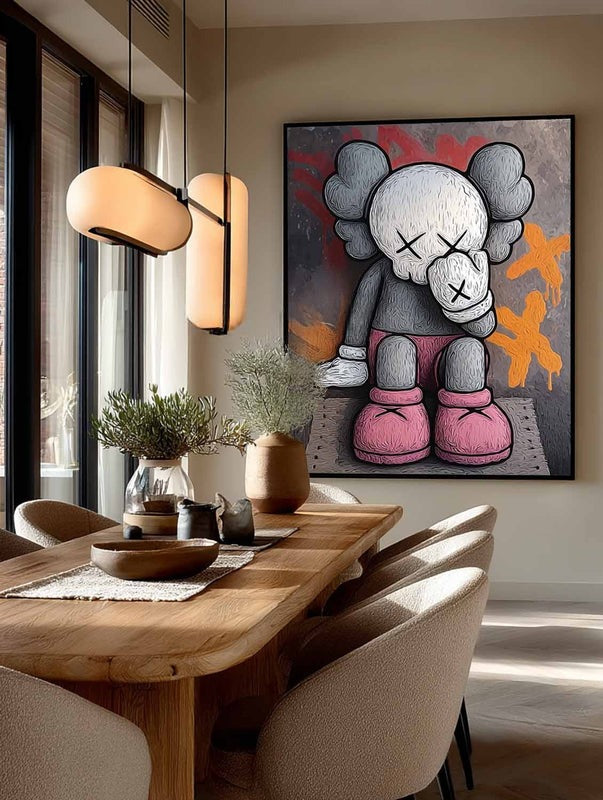 Wall Art Grey Pink Kaws Figure Graffiti Pop