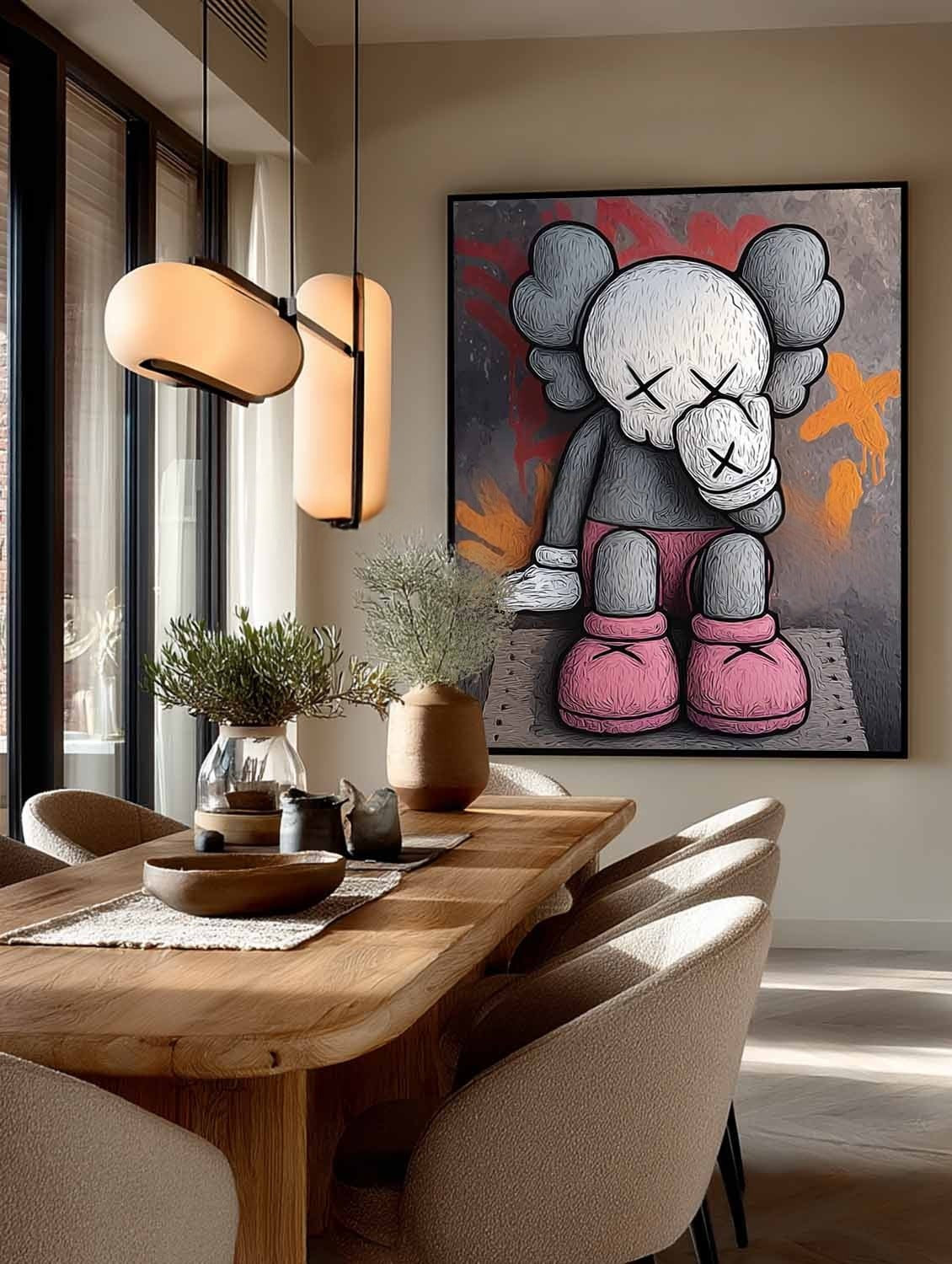 Wall Art Grey Pink Kaws Figure Graffiti Pop
