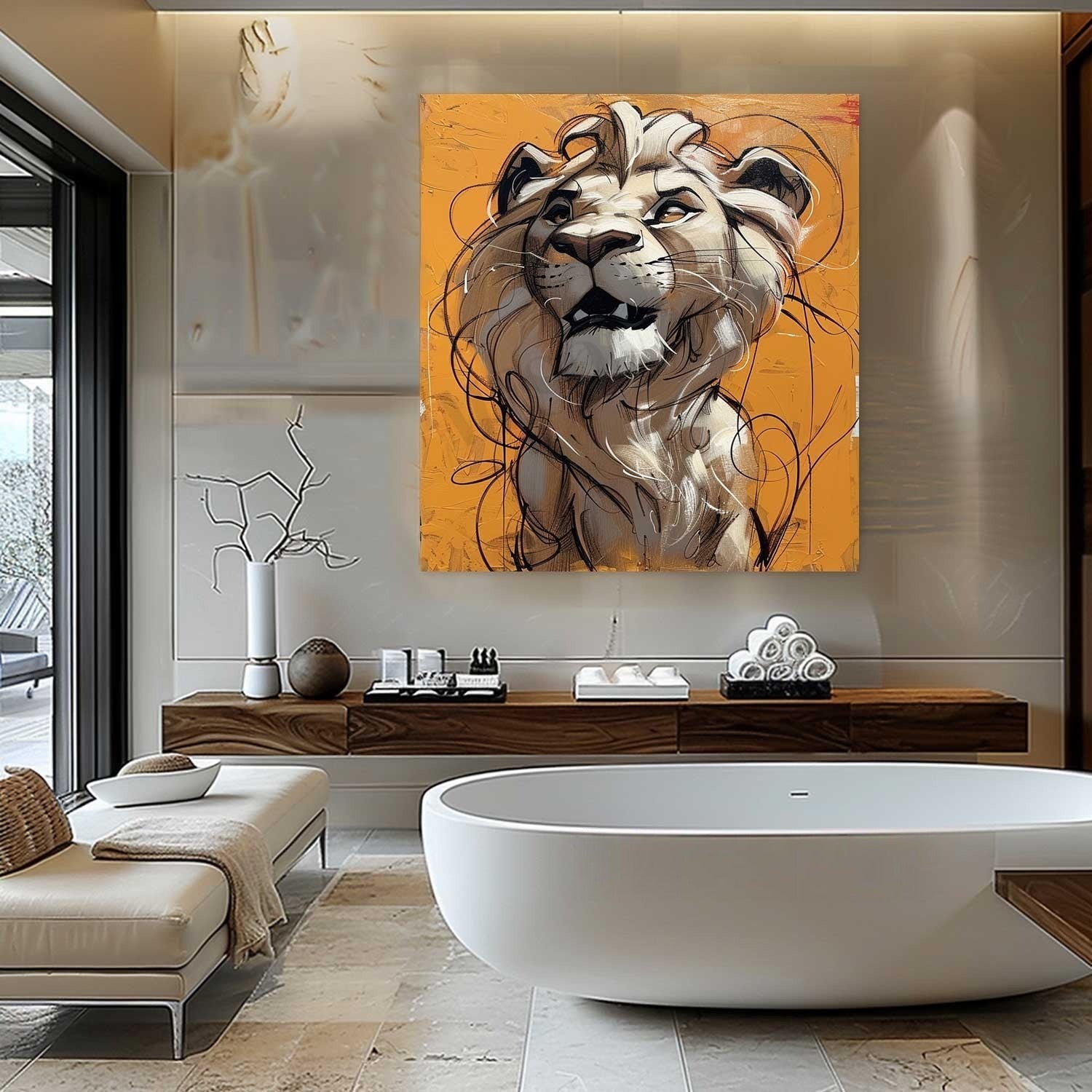 Wall Art Textured Bold Lion Vibrant Orange
