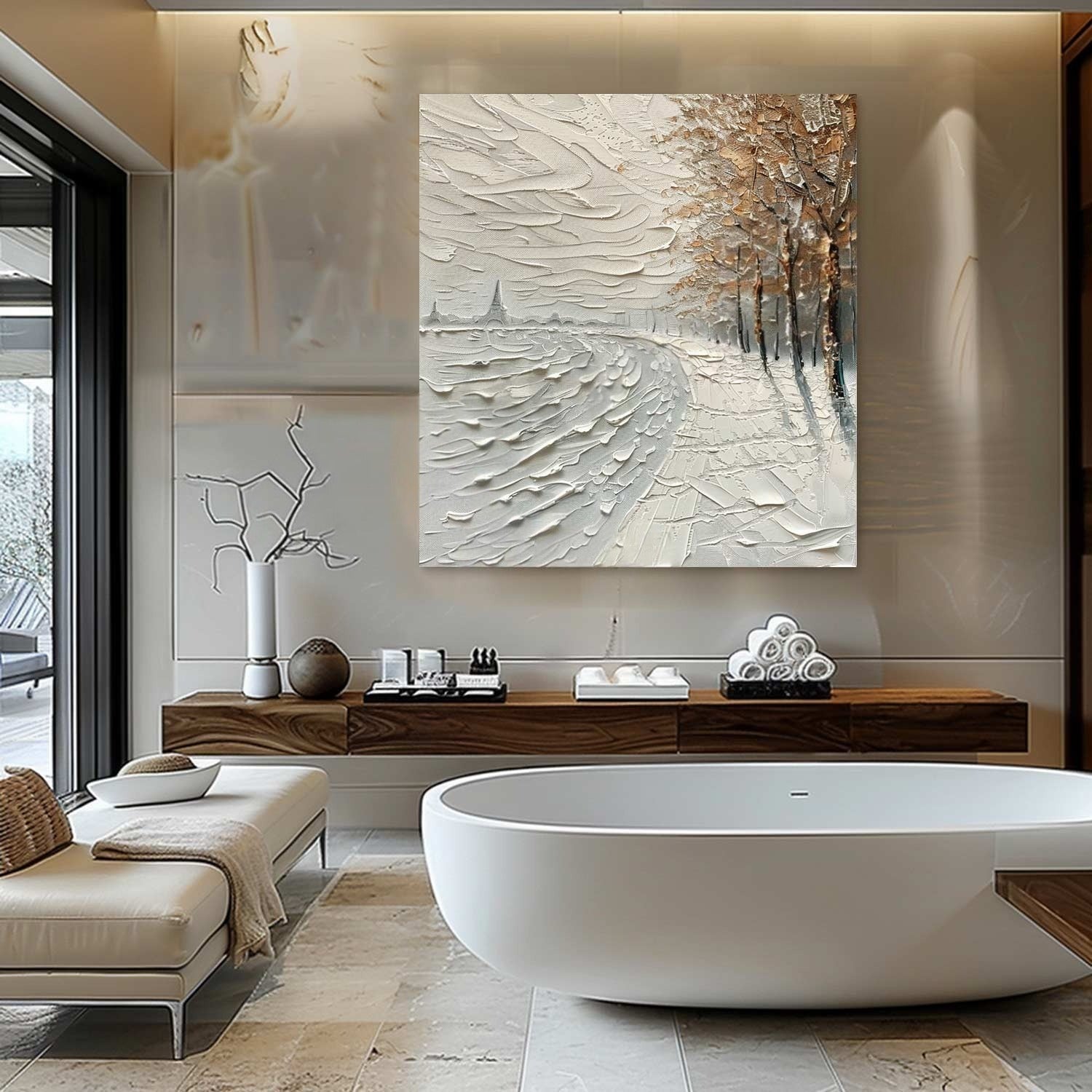 Wall Art Impasto Winter Riverside Path