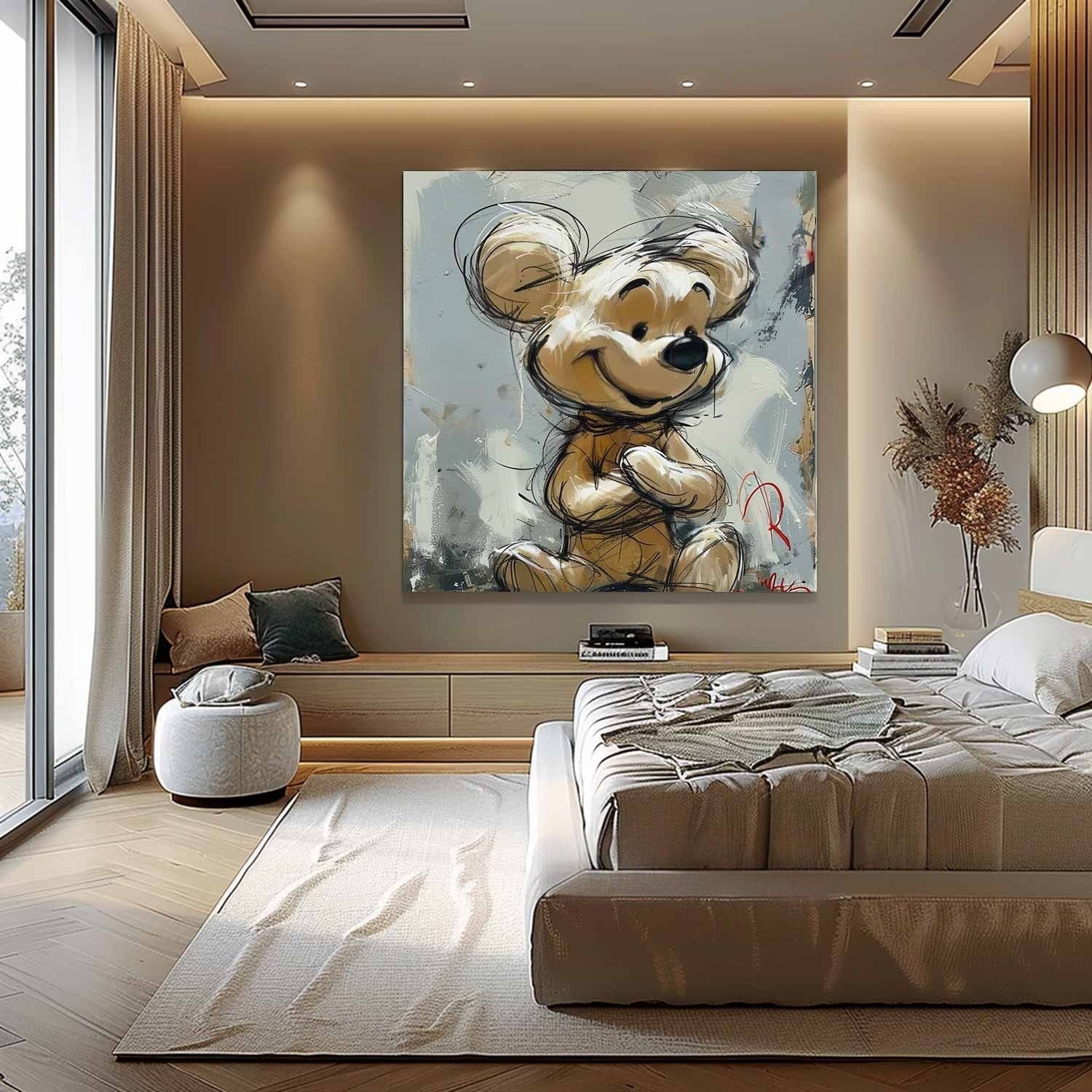 Wall Art Textured Cheerful Bear Hugging