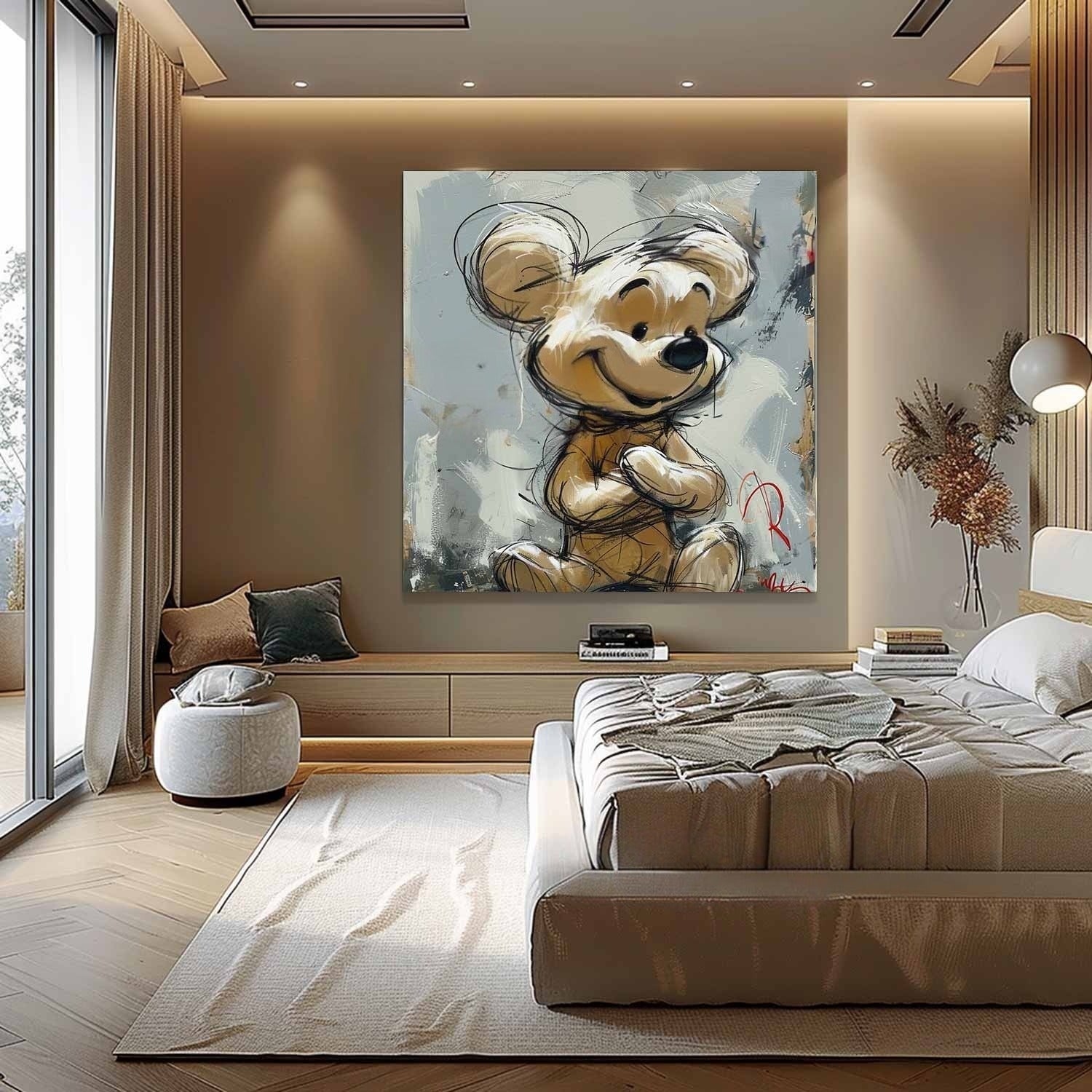 Wall Art Textured Cheerful Bear Hugging