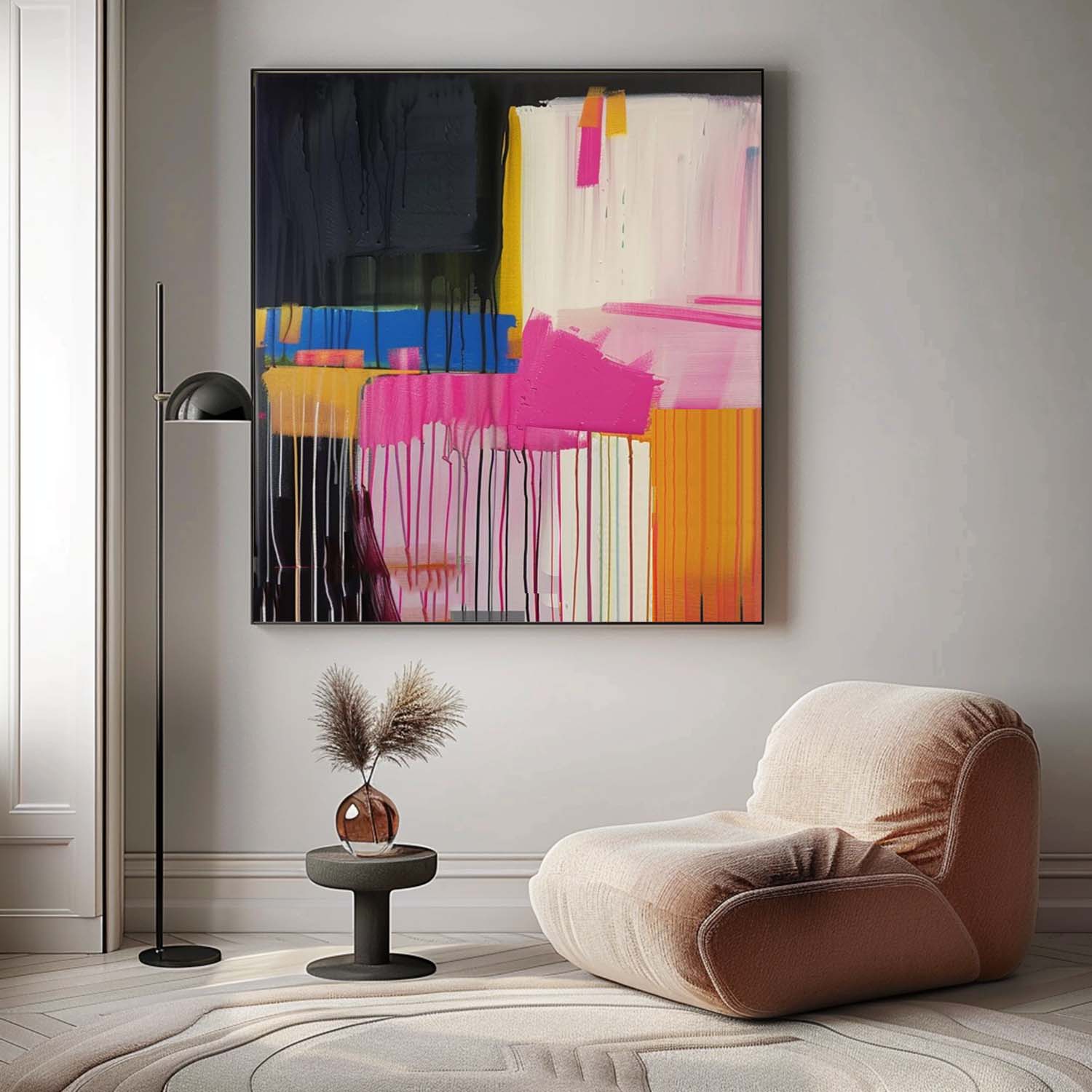 Pink Orange Abstract Painting