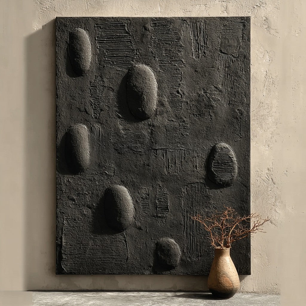Black Minimalist Pebble Texture Painting