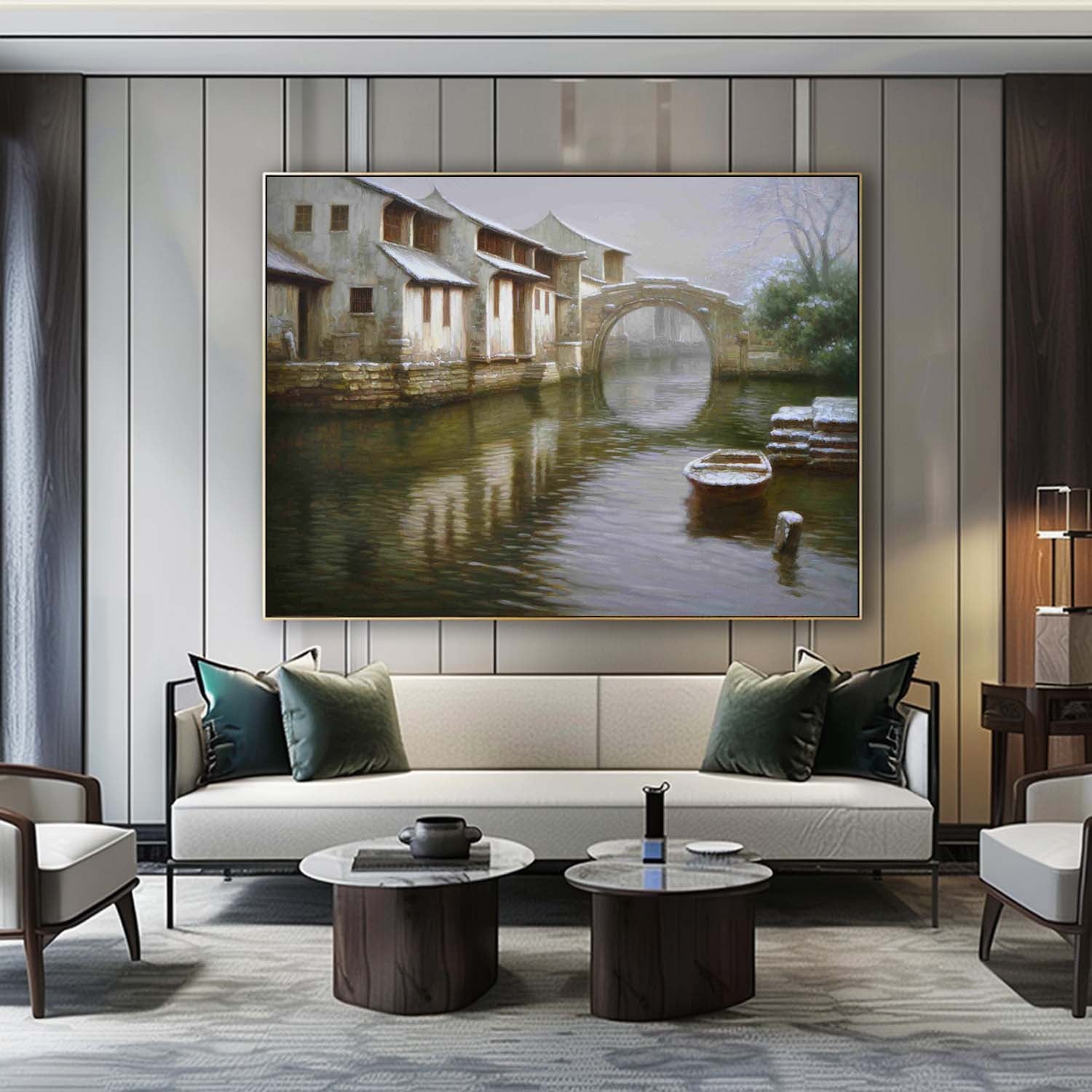 Winter Jiangnan Water Town Oil Painting