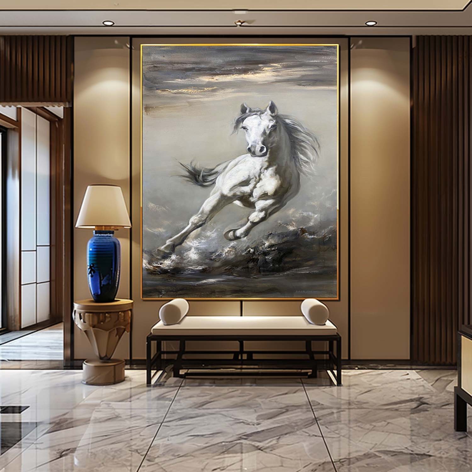 Wall Art White Horse Painting