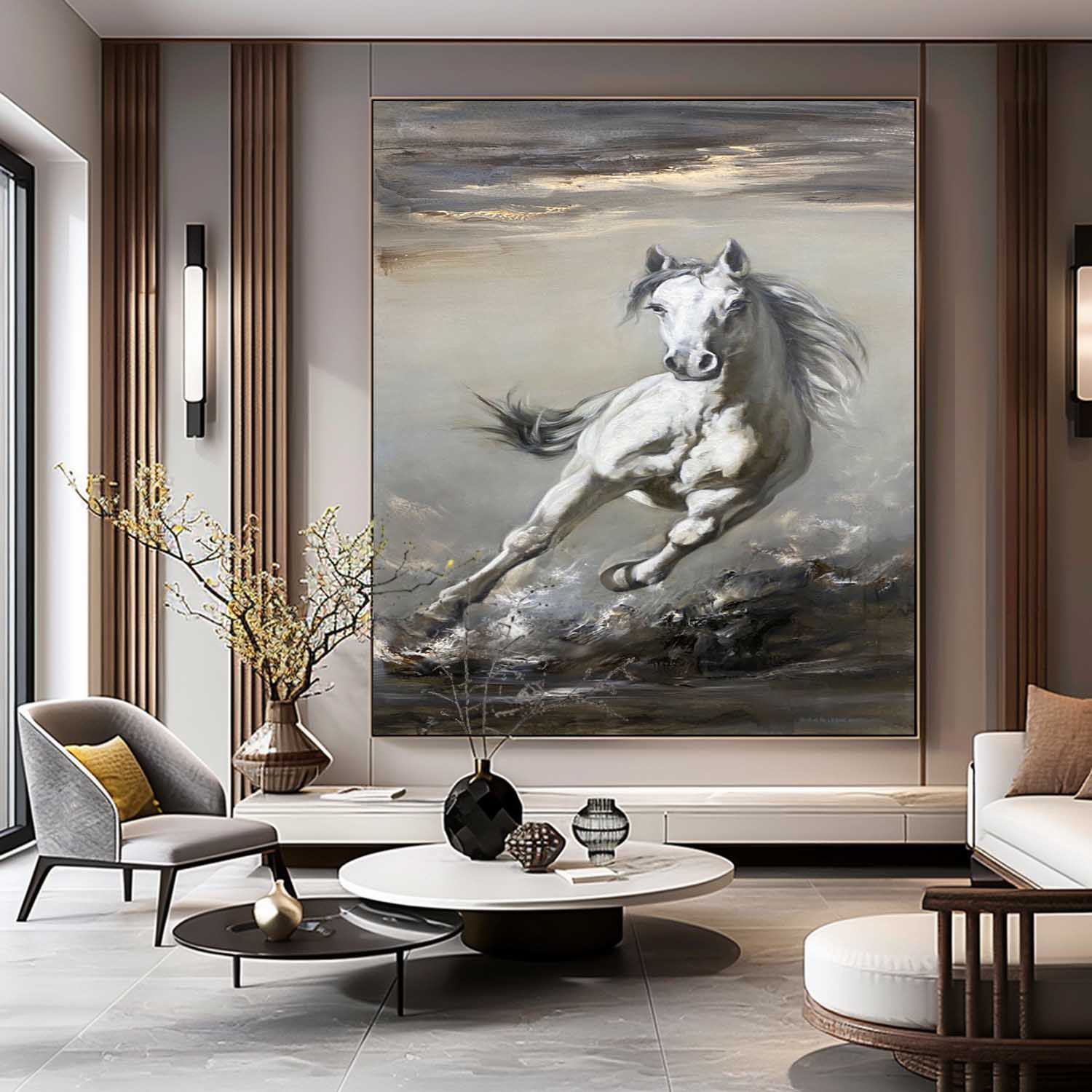 Wall Art White Horse Painting