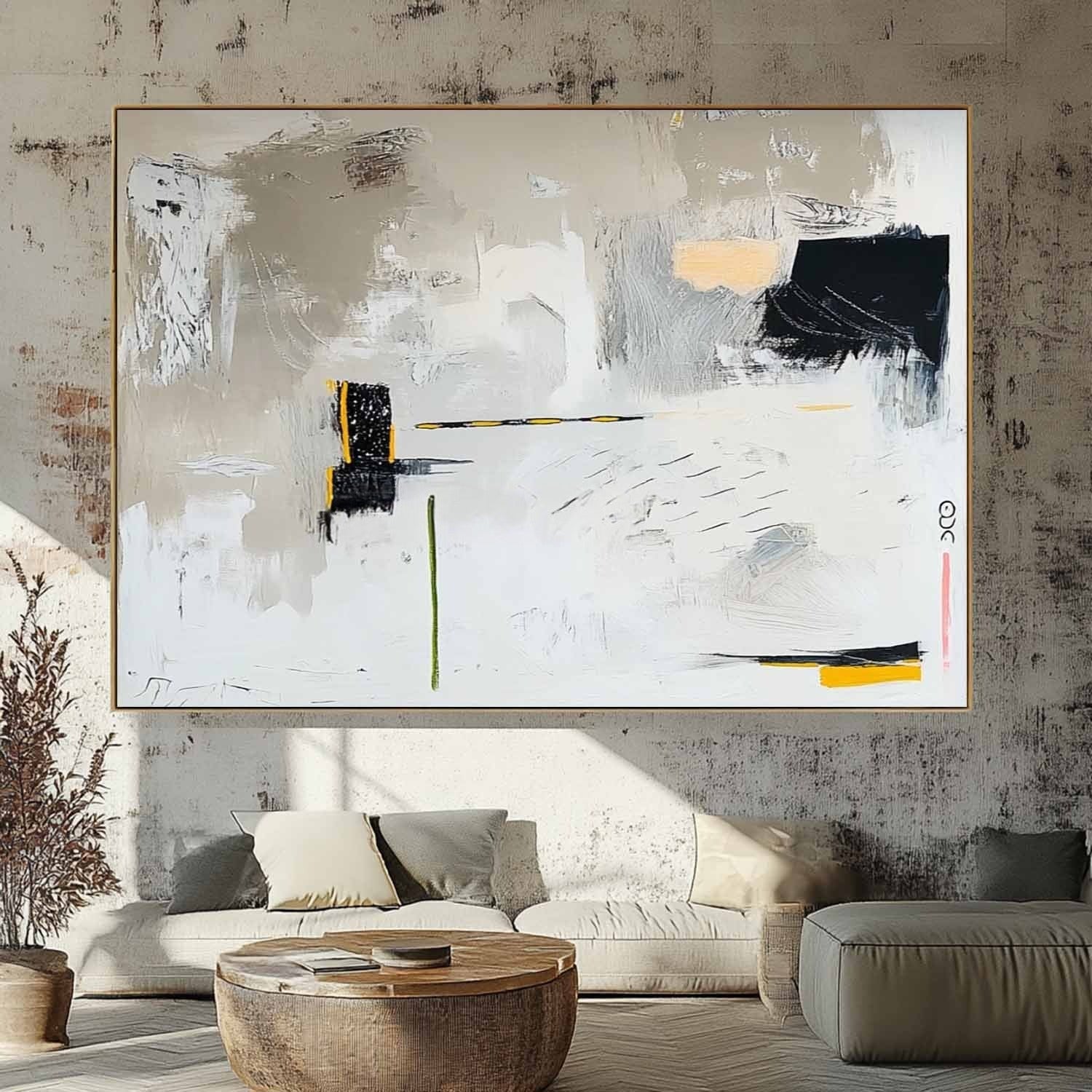 Wall Art Modern Geometric Abstract Black Yellow