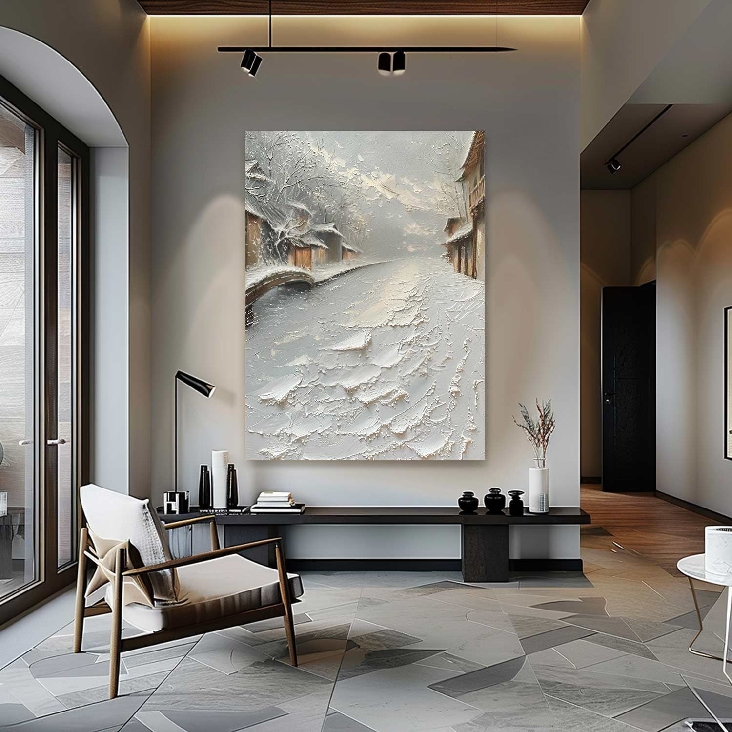 Wall Art Impasto Water Town Winter