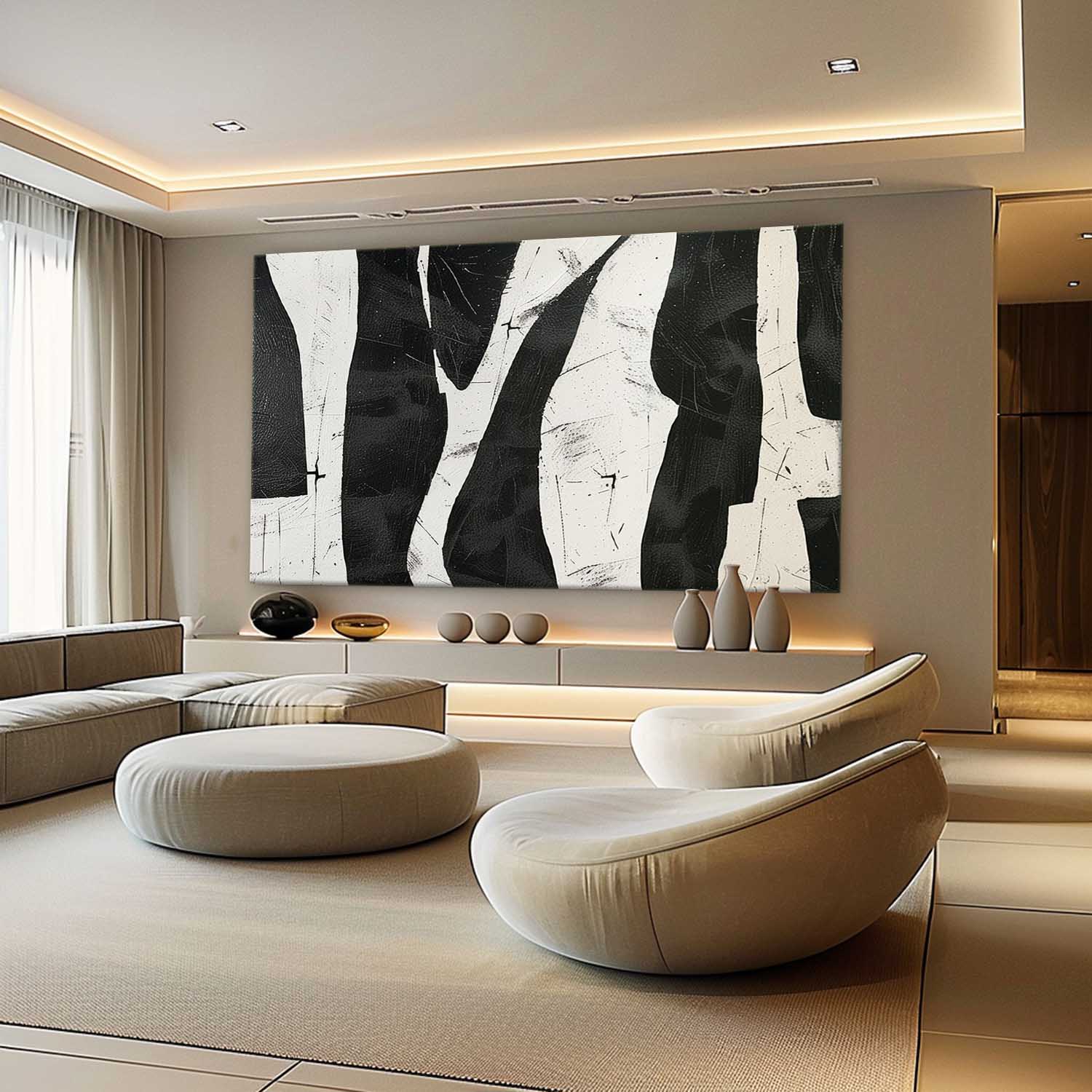 Wall Art Abstract Shape Flow Monochrome Elegant