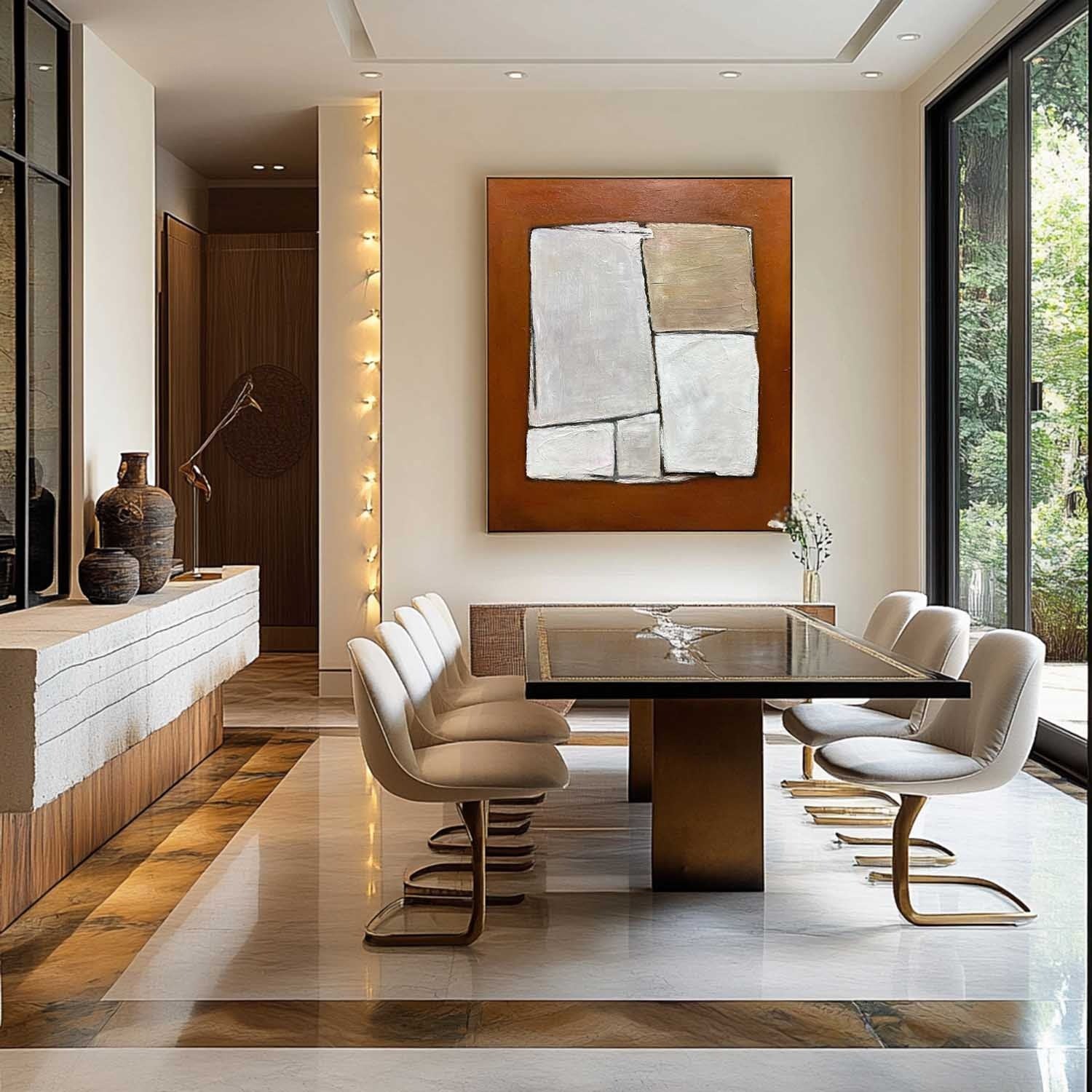 Wall Art Minimalist Geometric Block Brown