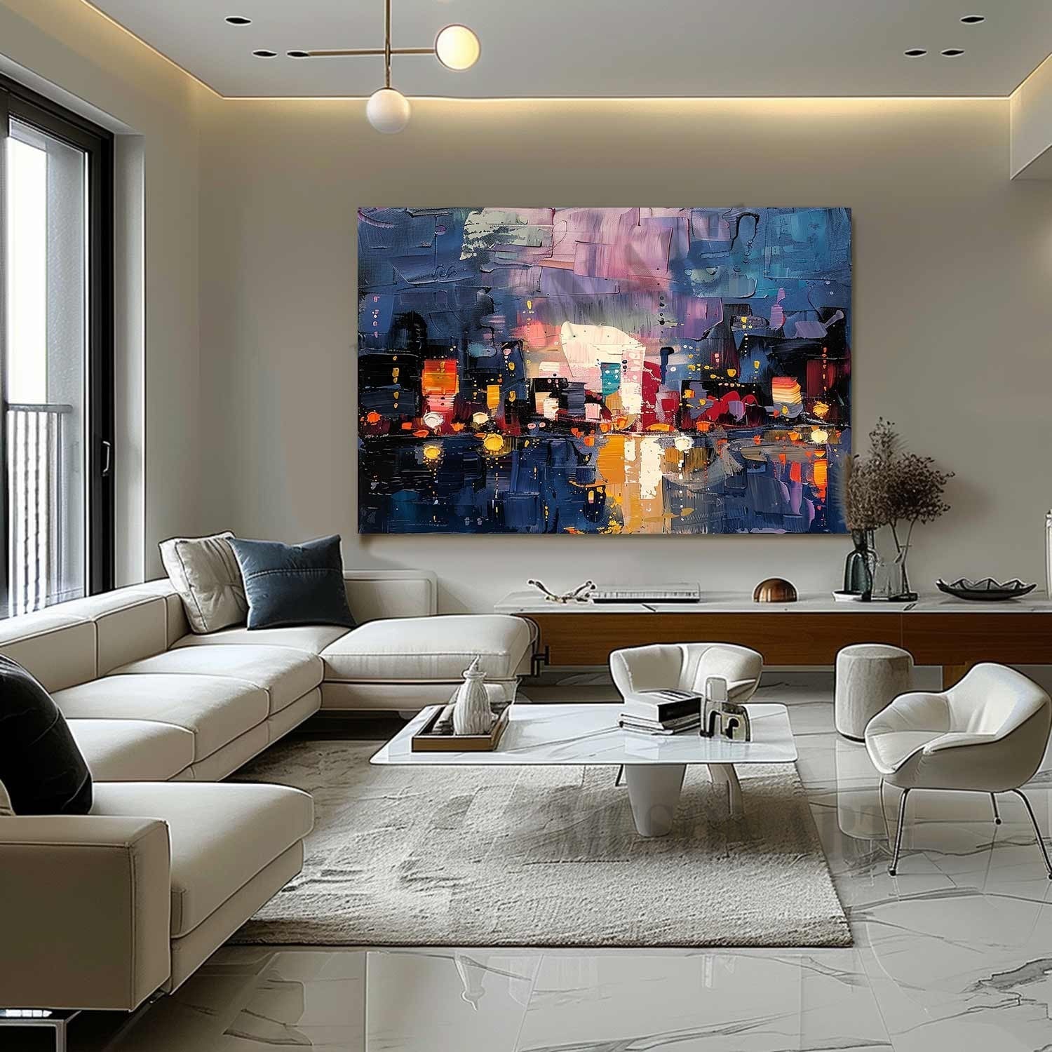 Wall Art Colorful Abstract Night Cityscape Modern