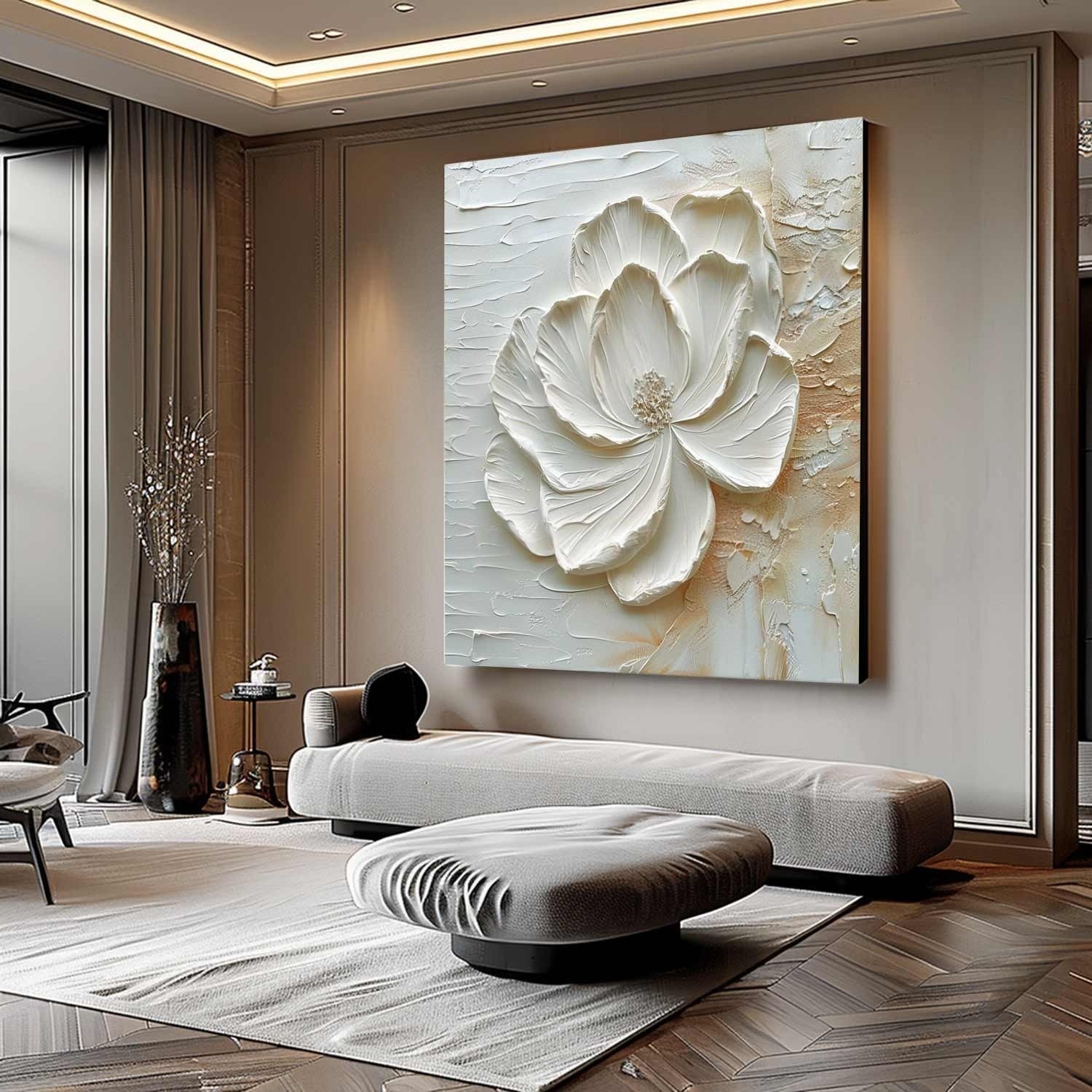 3D White Peony Impasto Painting