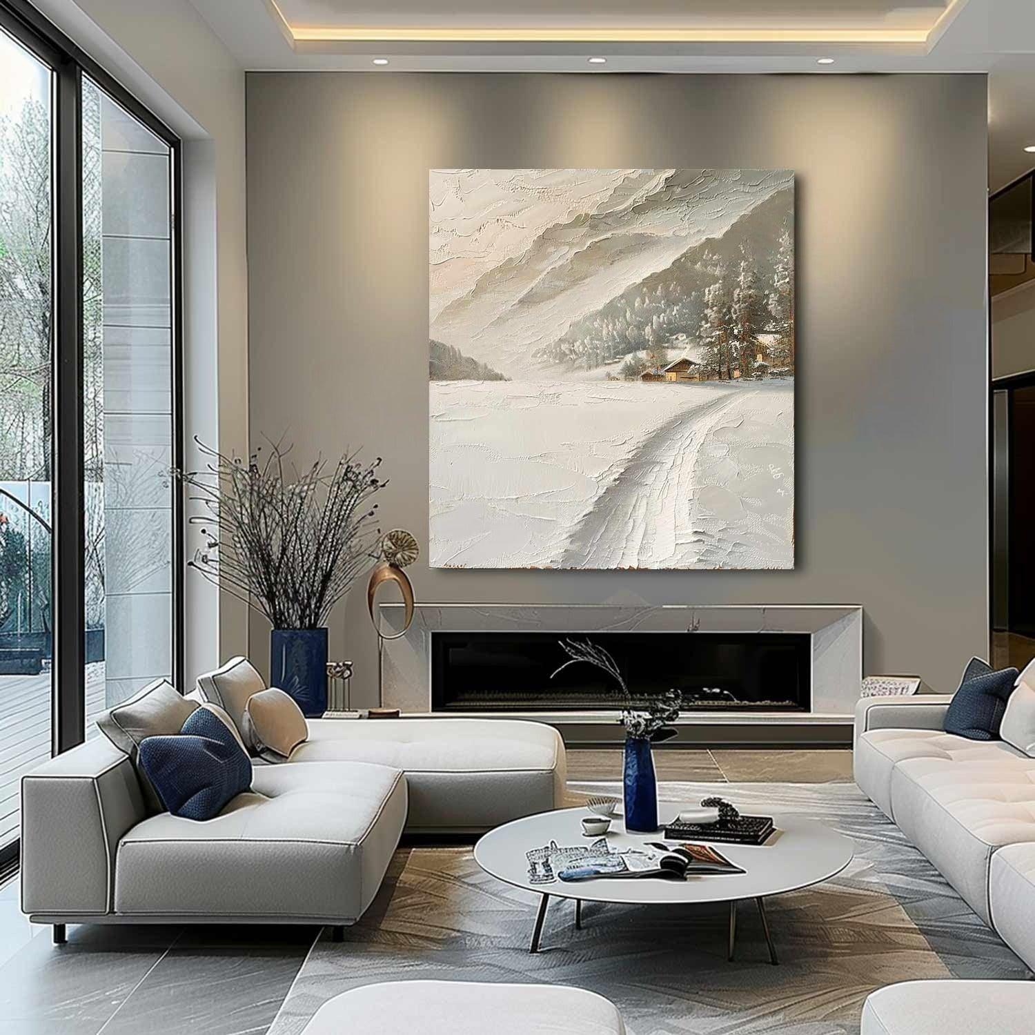 Wall Art Impasto Alpine Winter Cabin
