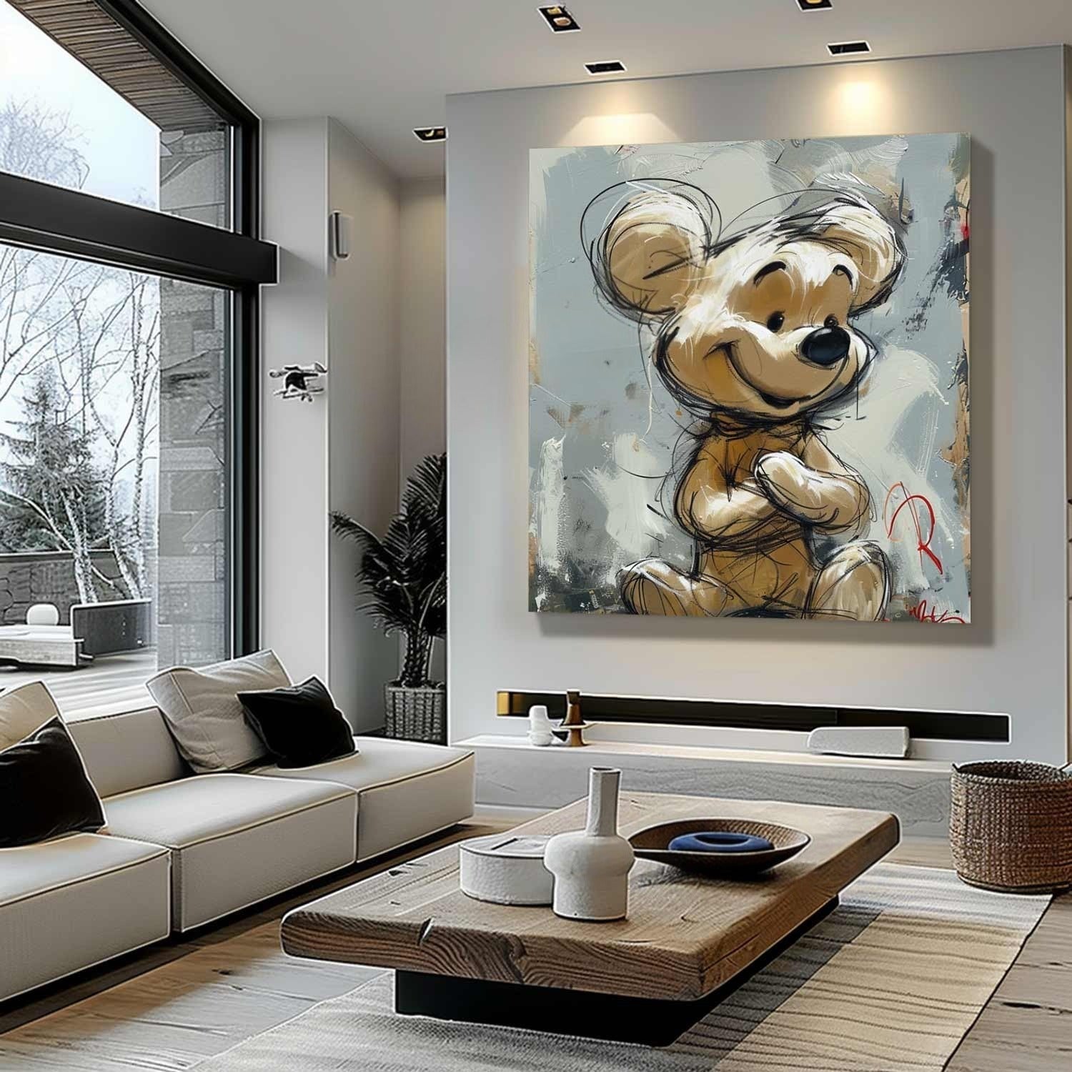 Wall Art Textured Cheerful Bear Hugging