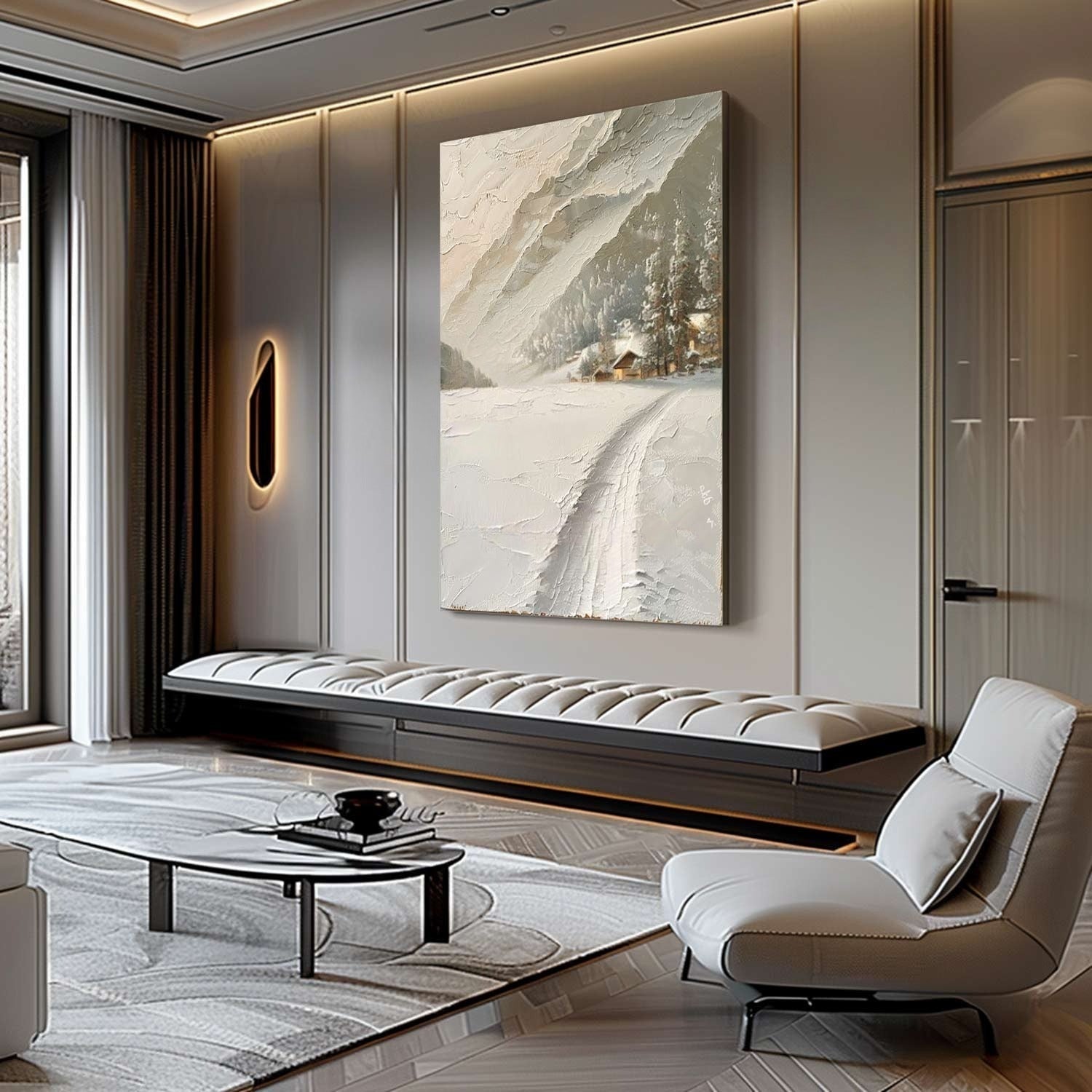 Wall Art Impasto Alpine Winter Cabin