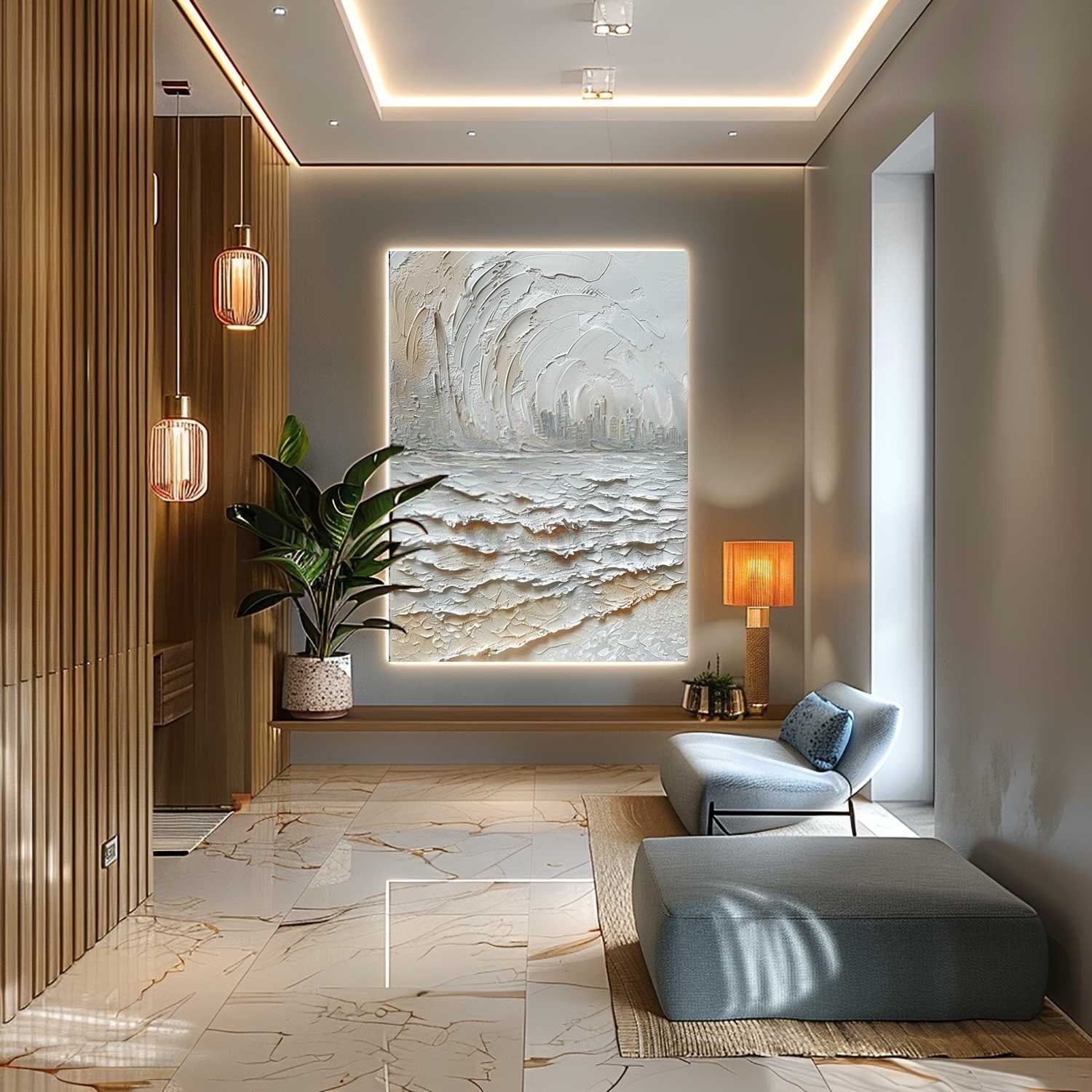 Wall Art Impasto Coastal Cityscape