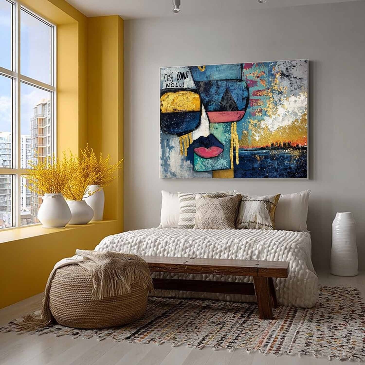 Urban Abstract Face & Skyline Painting