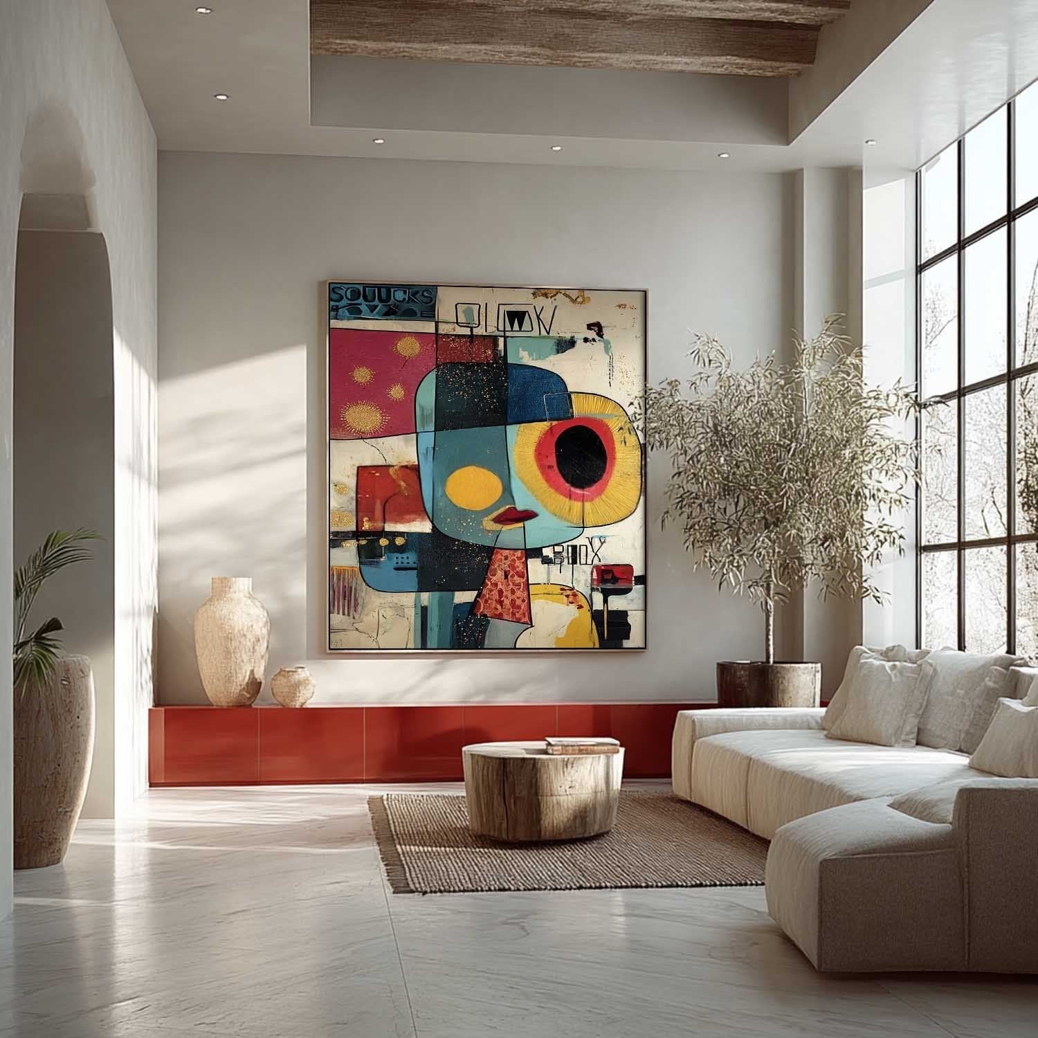 Wall Art Cubist Face Abstract Gold Oil Painting