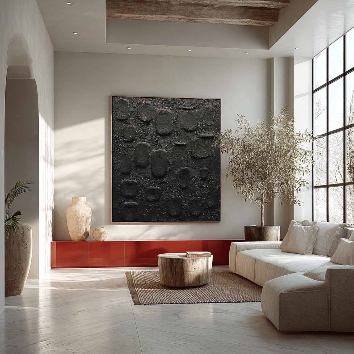 Wall Art Vertical Textured Abstract Oval Scene Deep