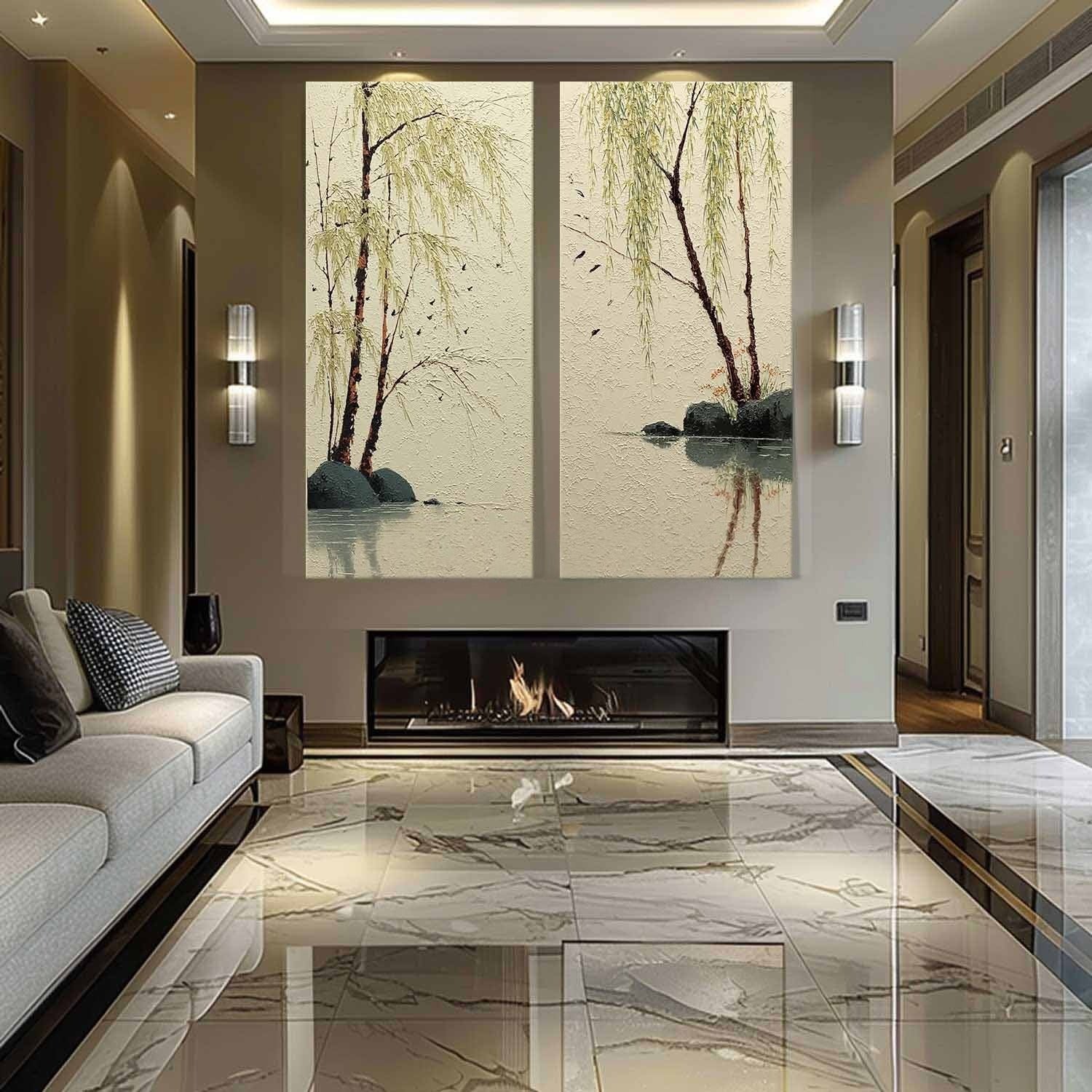 Willow Lake Diptych 3D Impasto Painting