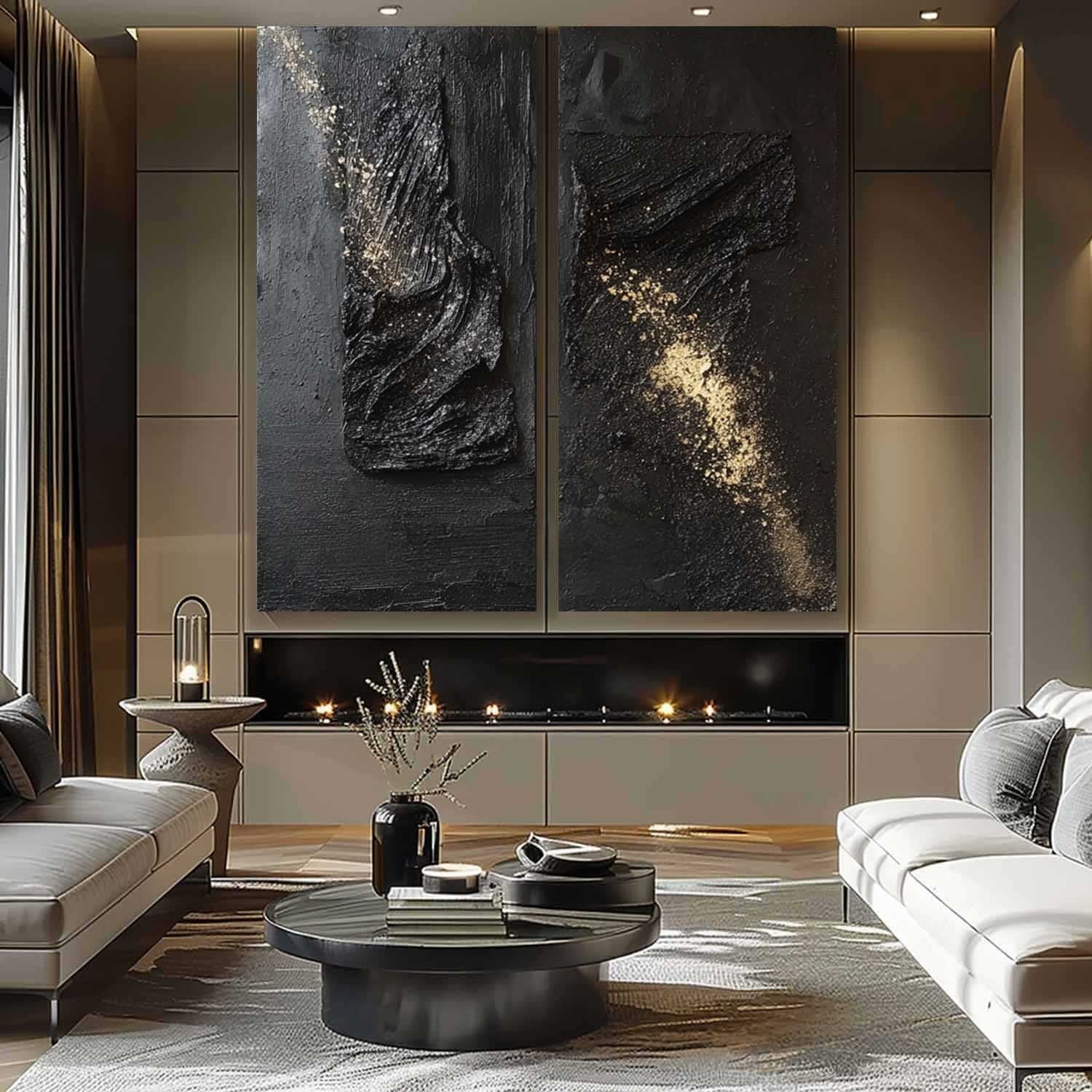 Wall Art Diptych Textured Abstract Wave Scene Luxe