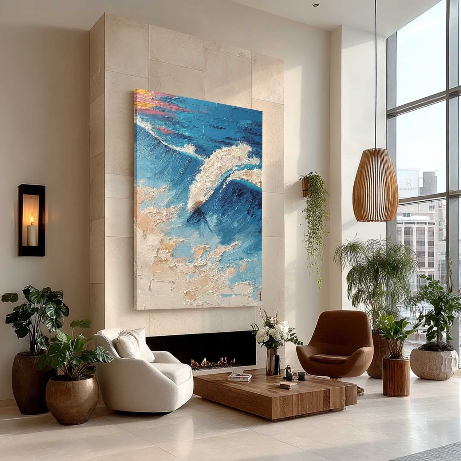 Wall Art Vertical Impressionist Surfing Scene Bold