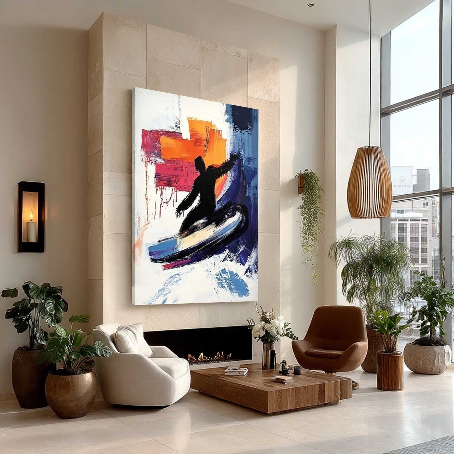 Wall Art Dynamic Textured Surfer Wave