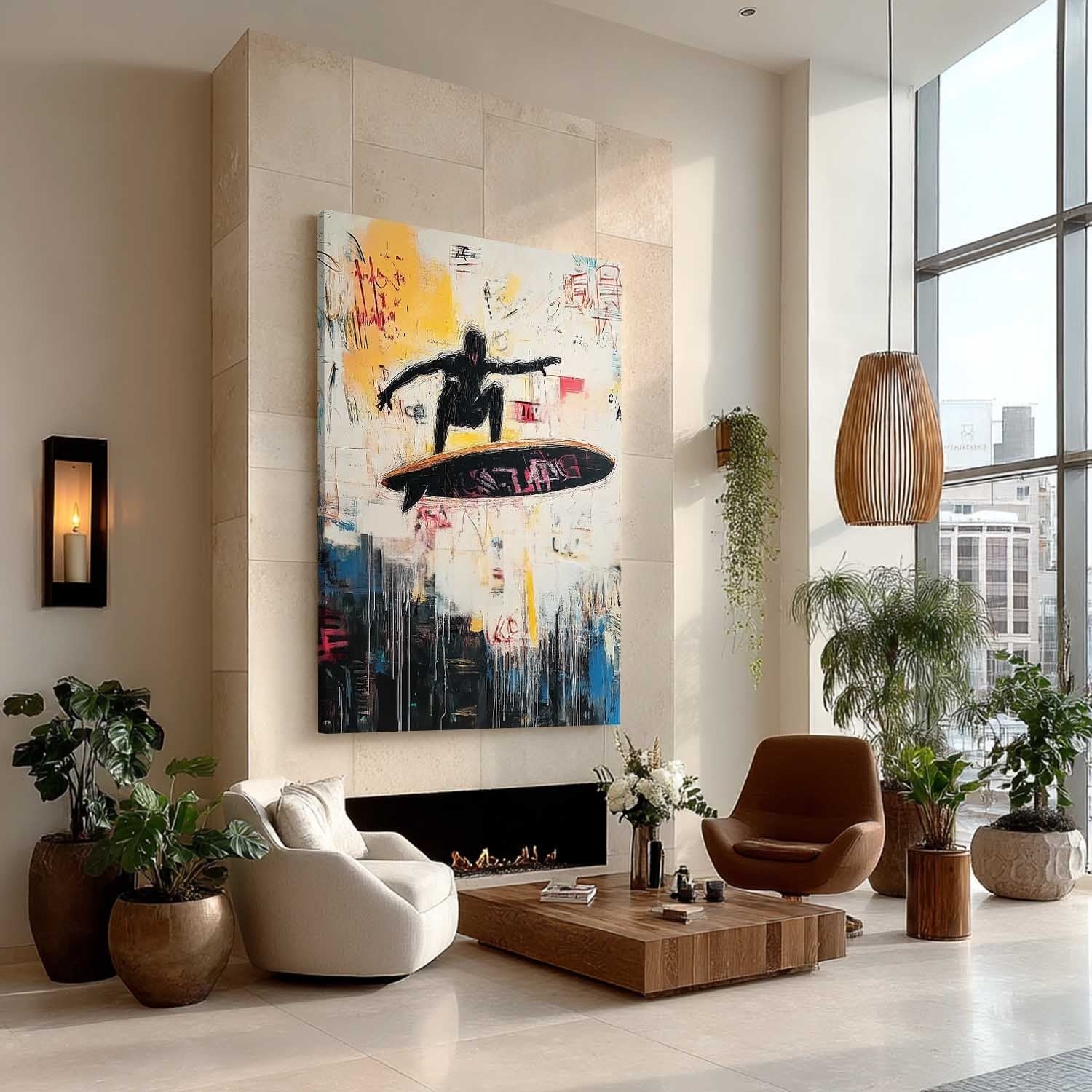 Wall Art Edgy Textured Graffiti Surfer