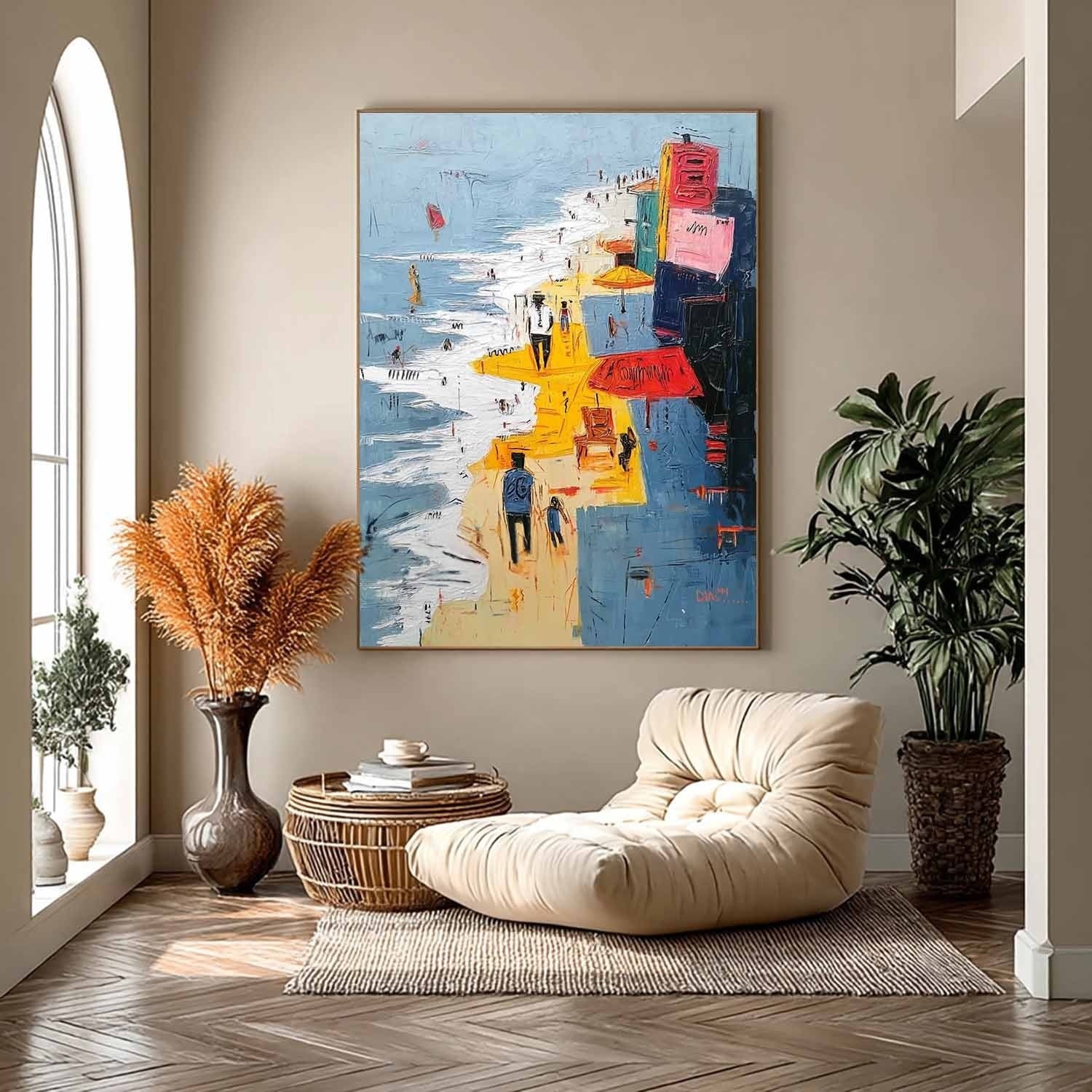 Wall Art Vertical Abstract Figurative Beach Scene Bold